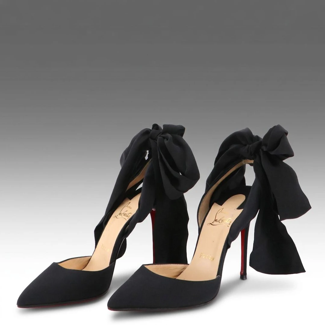Christian Louboutin Douce Du Desert Ankle-Tie Pumps in Black Satin