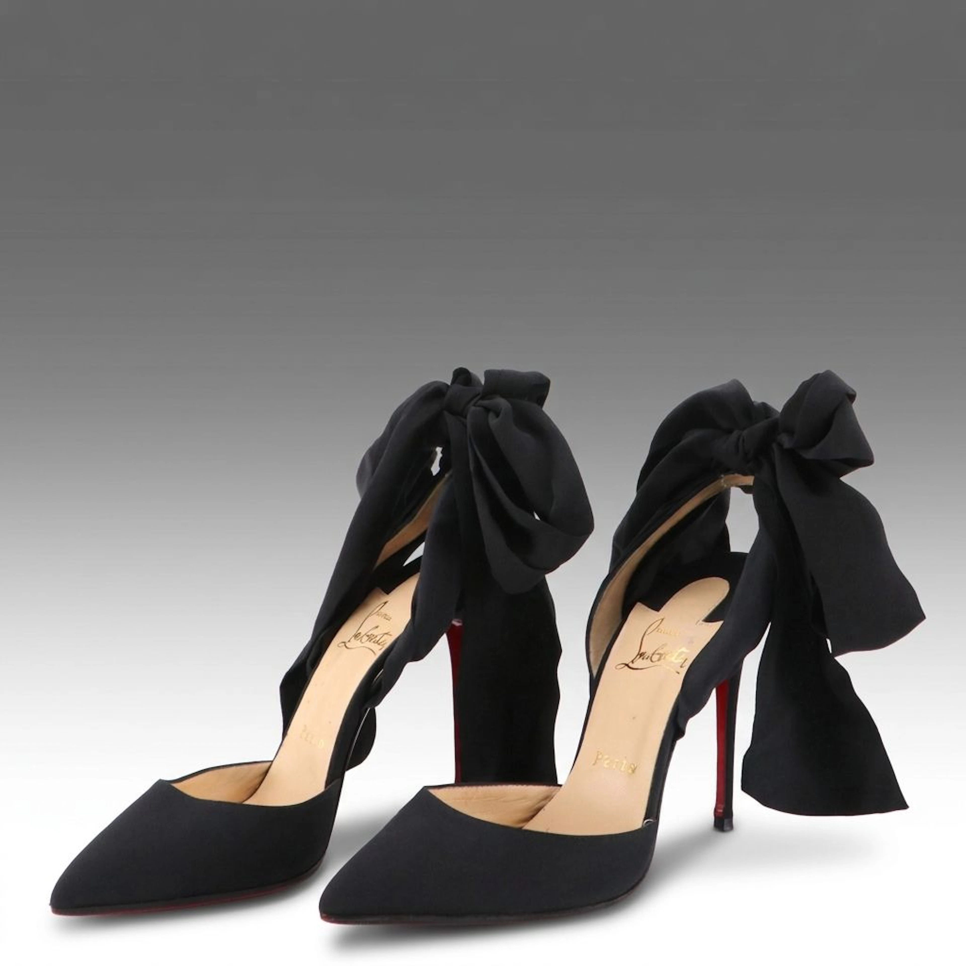 Christian Louboutin Douce Du Desert Ankle-Tie Pumps in Black Satin