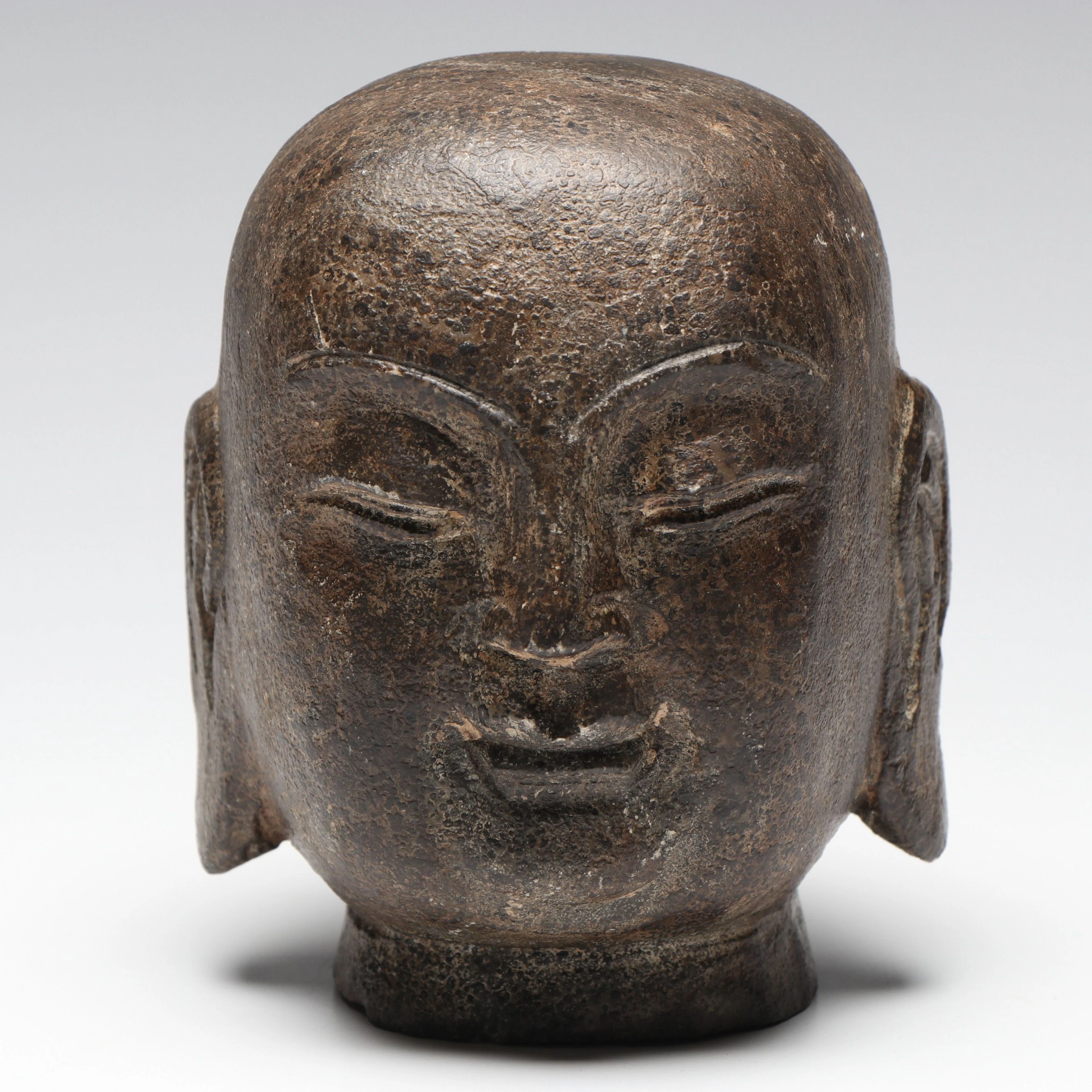 Antique Asian Hand-Carved Stone Buddha Head