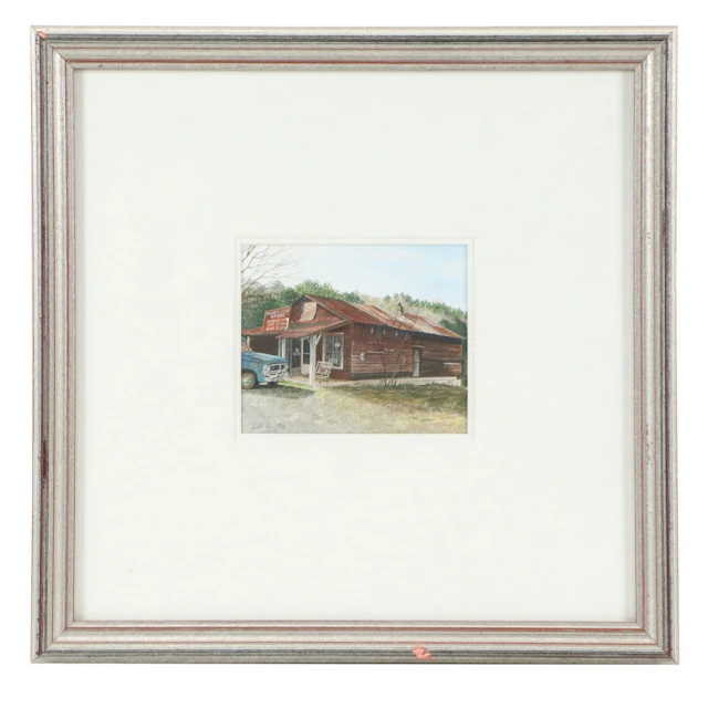 Rural Landscape Gouache Painting of Mountain Brook Store, 1990