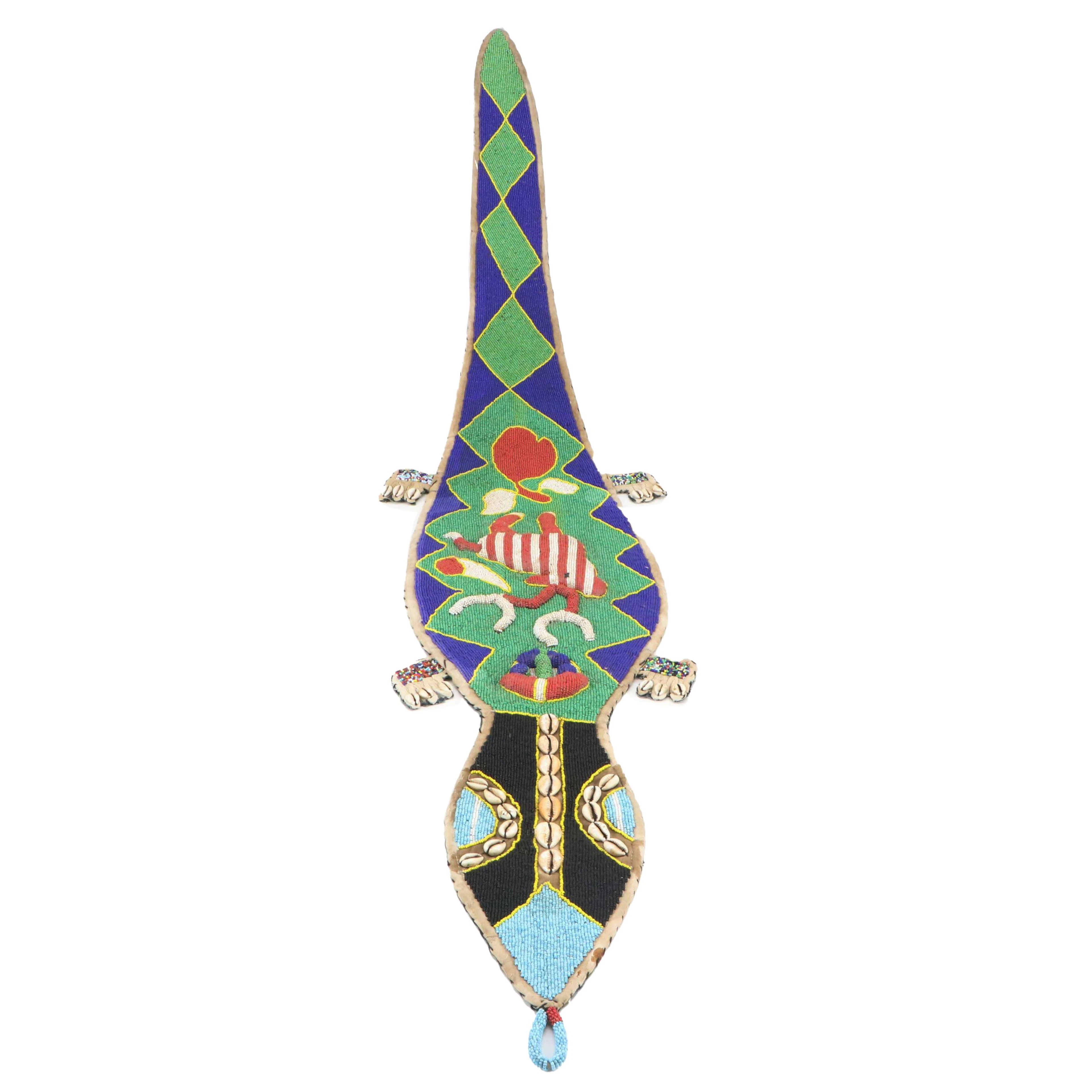 West African Yoruba Crocodile Beaded Sash with Cowrie Shell Accents