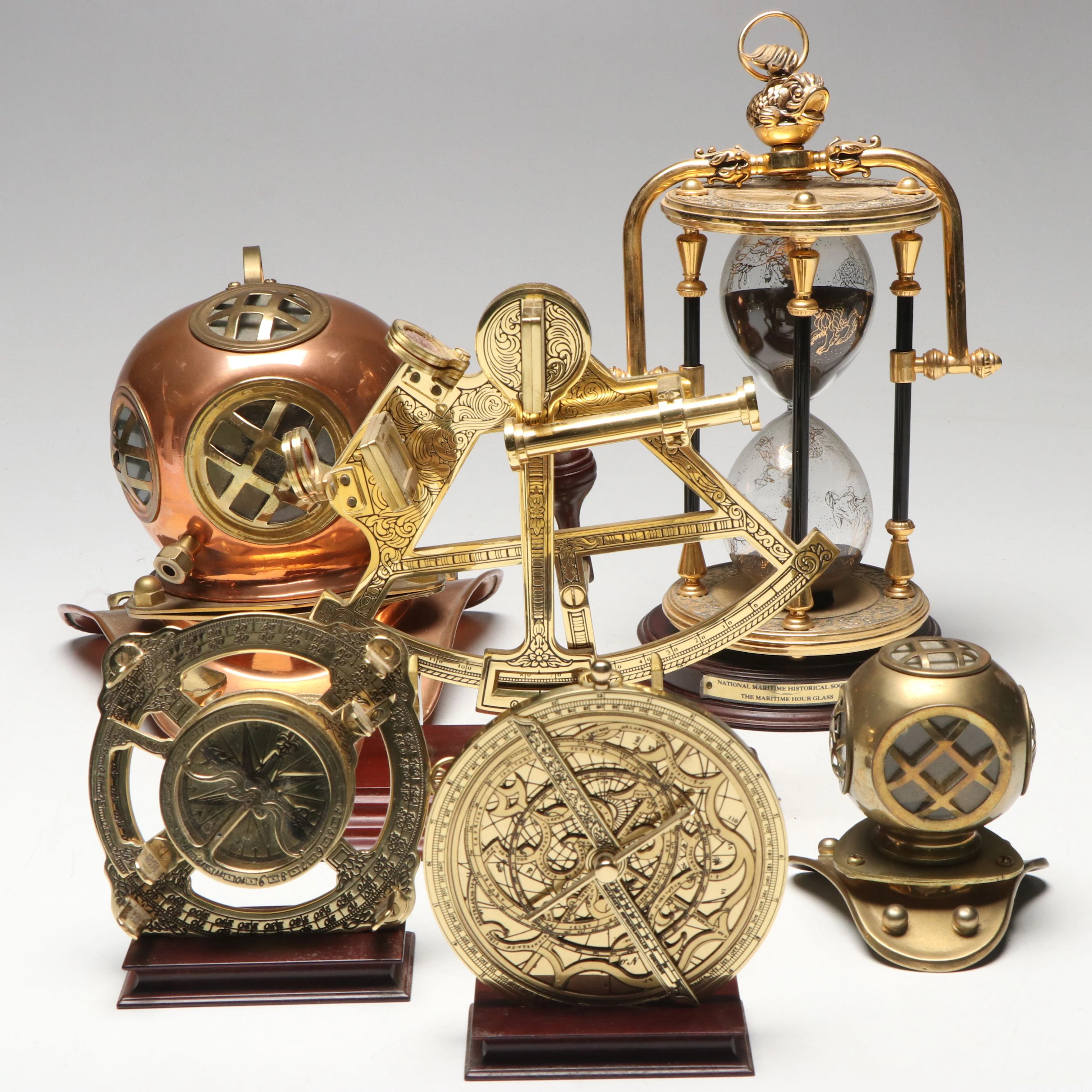 Brass Astrolabe, Circumferentor, Sextant and Other Maritime Instrument Replicas