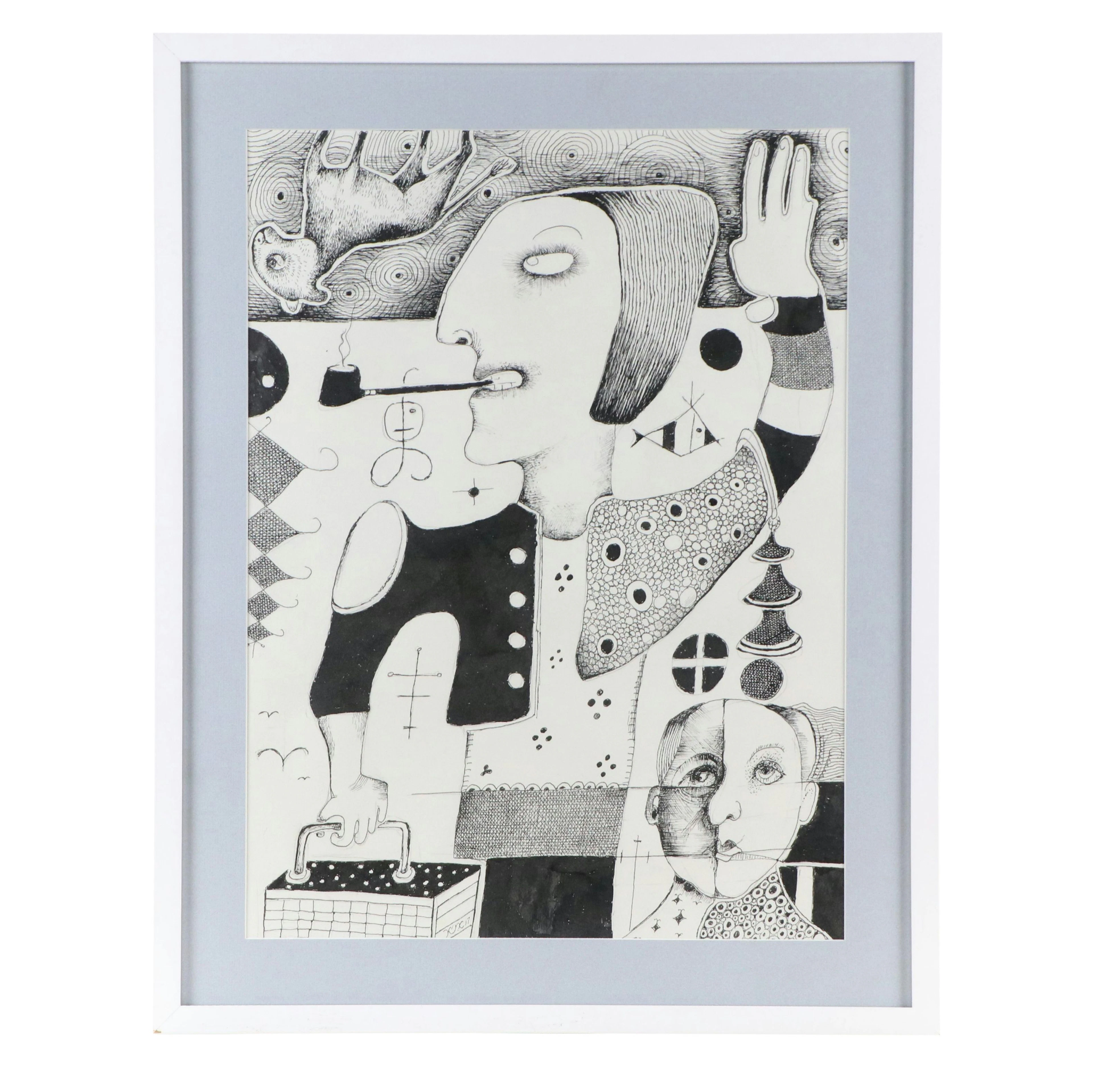 Nikolay "Kuk" Manuylov Figural Surrealist Ink Illustration, 2017