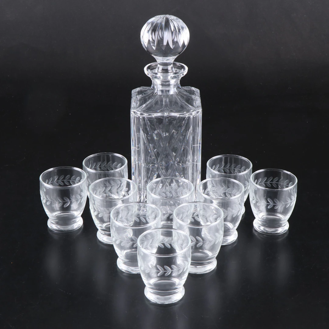 Anchor Hocking "Laurel" Footed Tumblers with Crystal Decanter