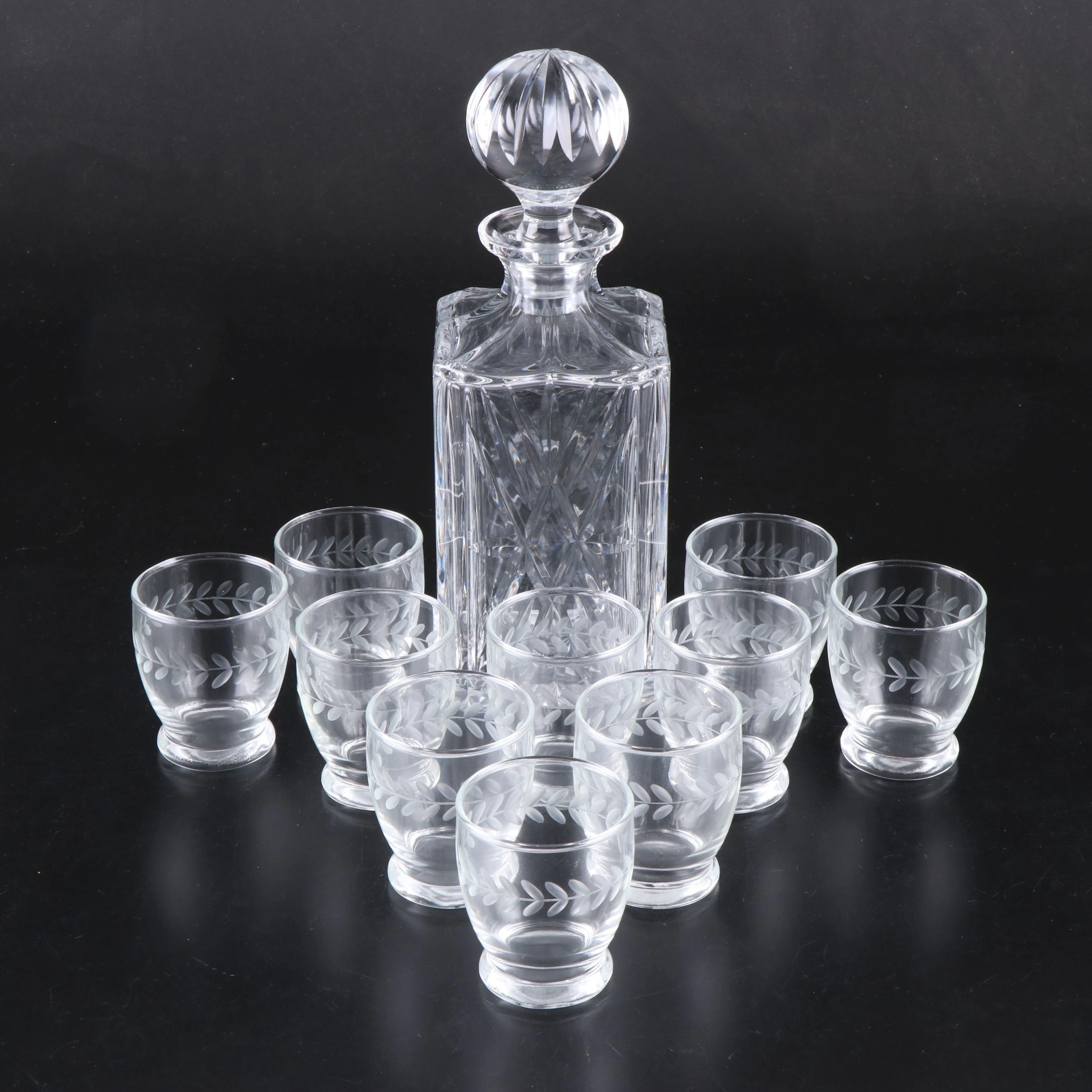 Anchor Hocking "Laurel" Footed Tumblers with Crystal Decanter