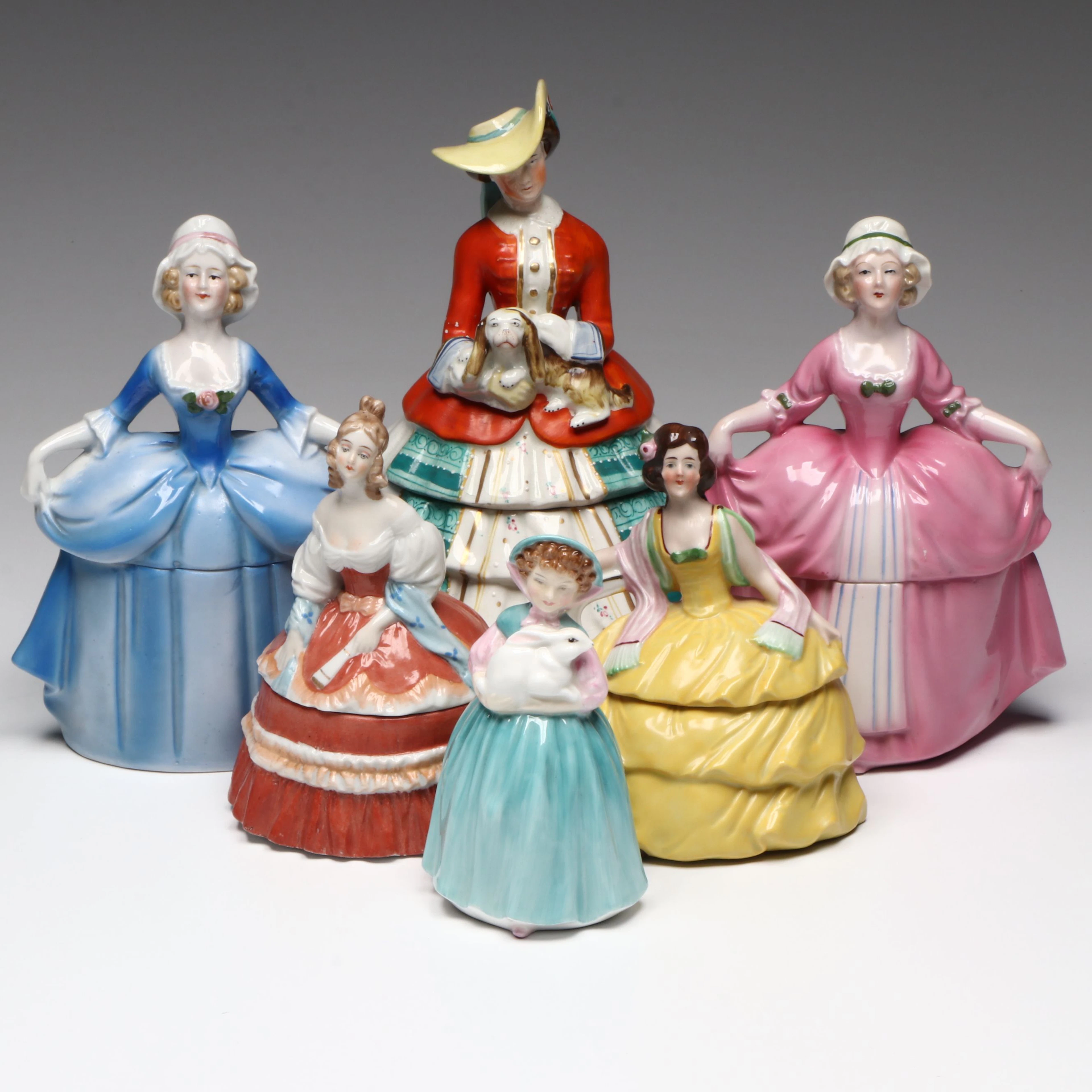Madame Pompadour and More Vanity Jars with Royal Doulton "Bunny" Figurine
