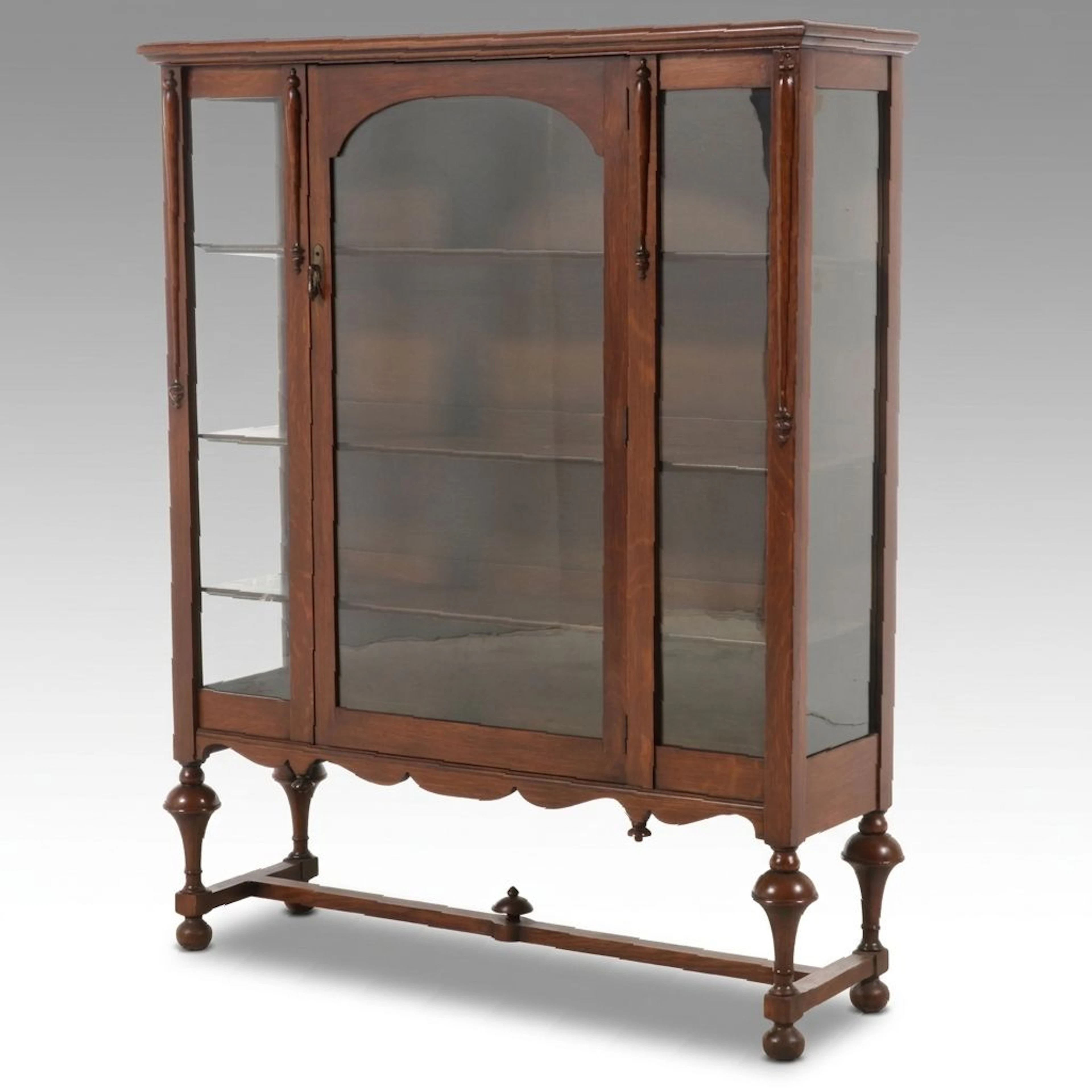 William & Mary Revival Style Glass Front China Cabinet, Early 20th Century