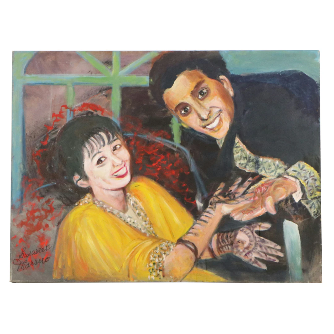 Edith Susarret Marrero Portrait Oil Painting of Indian Bride and Groom