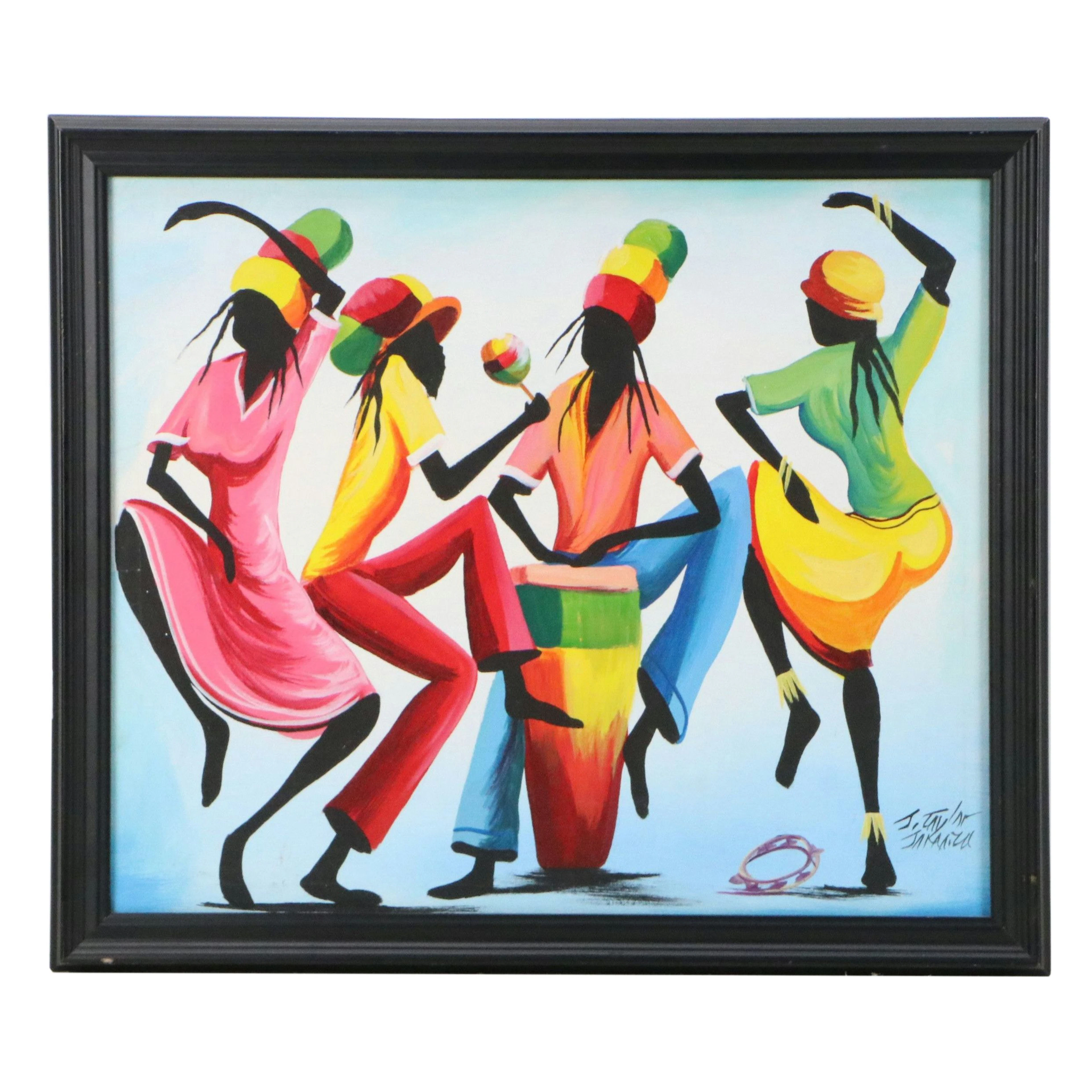 J. Taylor Jamaican Figurative Acrylic Painting