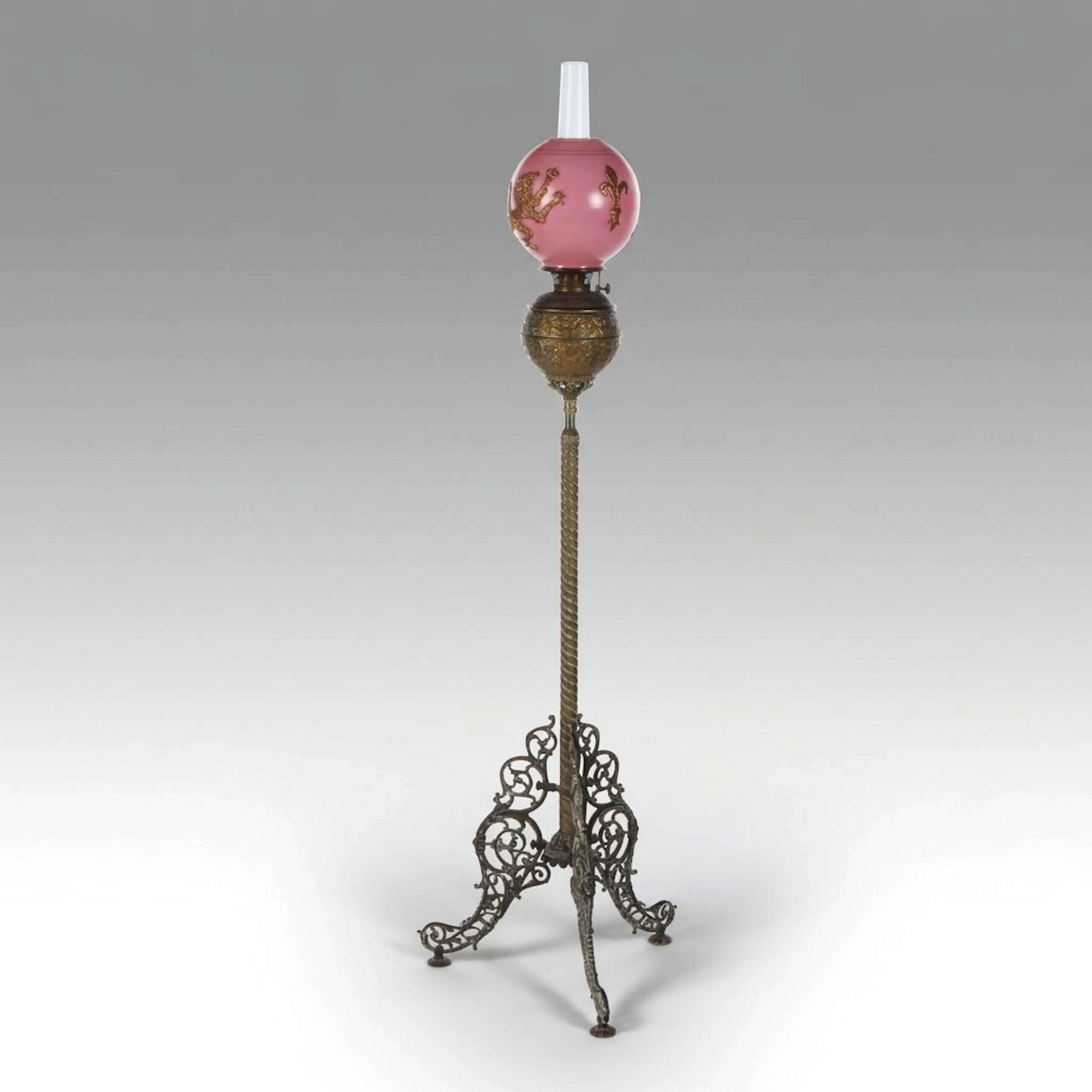 Bradley & Hubbard Victorian Brass Piano or Library Oil Floor Lamp, Antique