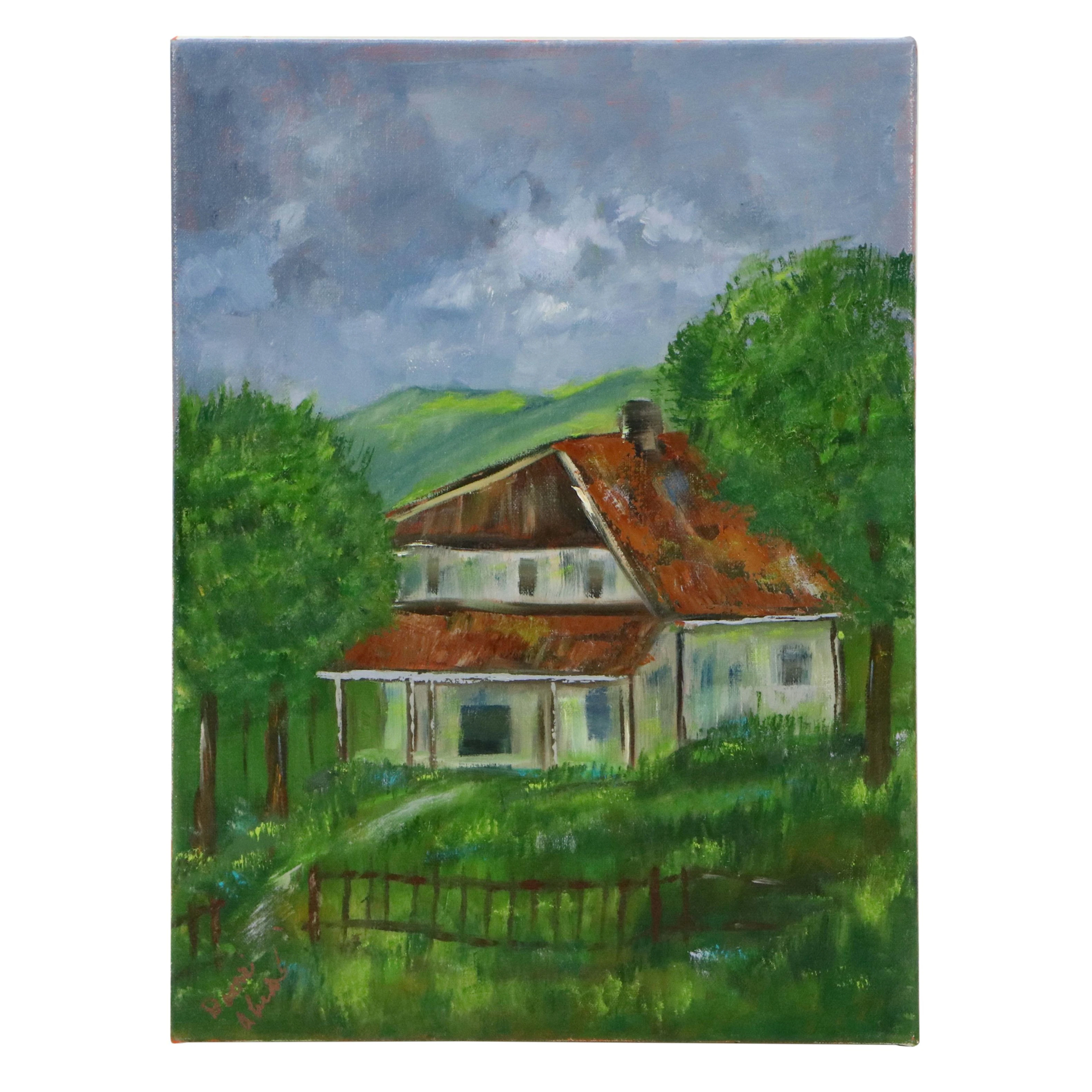 Dottie Abramowski Oil Painting of Country Home, 21st Century