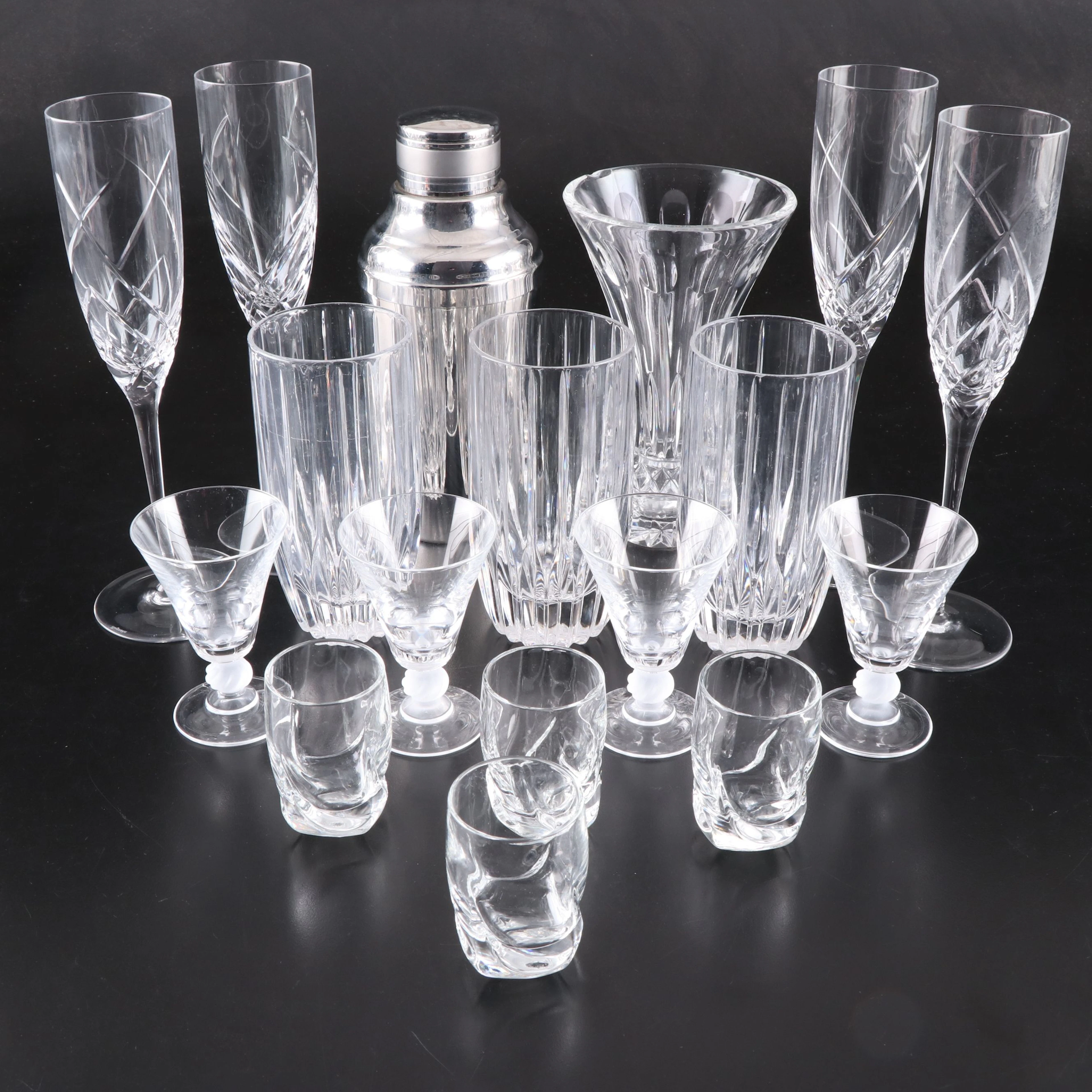 Rogaska Champagne Flutes with More Crystal Cocktail Glasses and Shaker