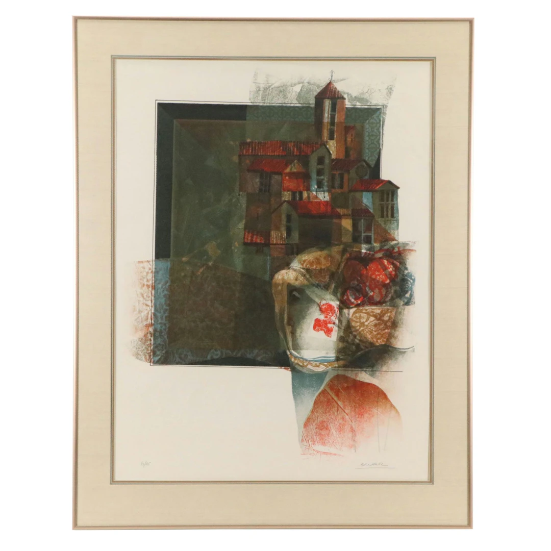 Alvar Suñol Embossed Color Lithograph of Surreal Portrait, Late 20th Century