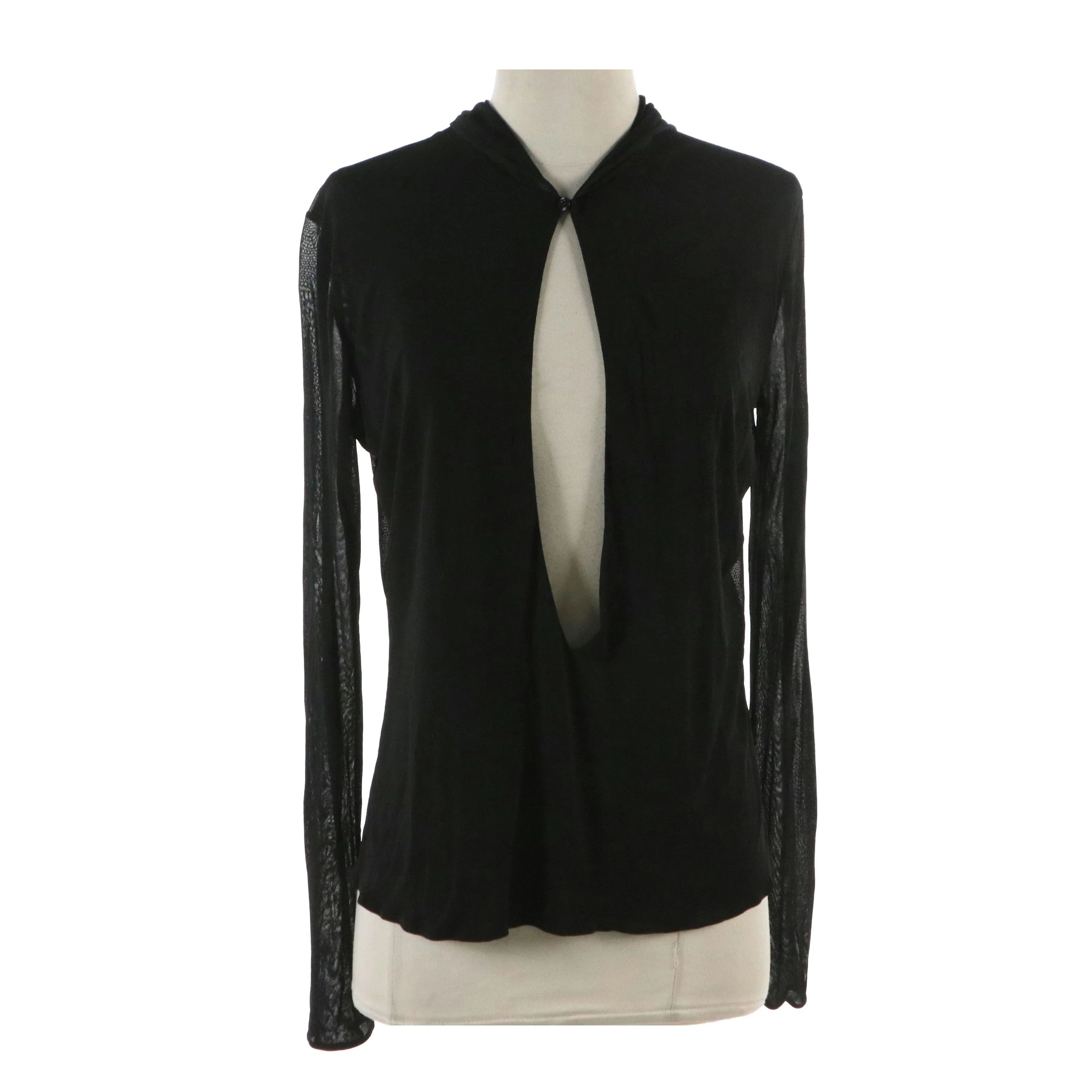 Tom Ford Deep V Hooded Long Sleeve Top in Black Viscose