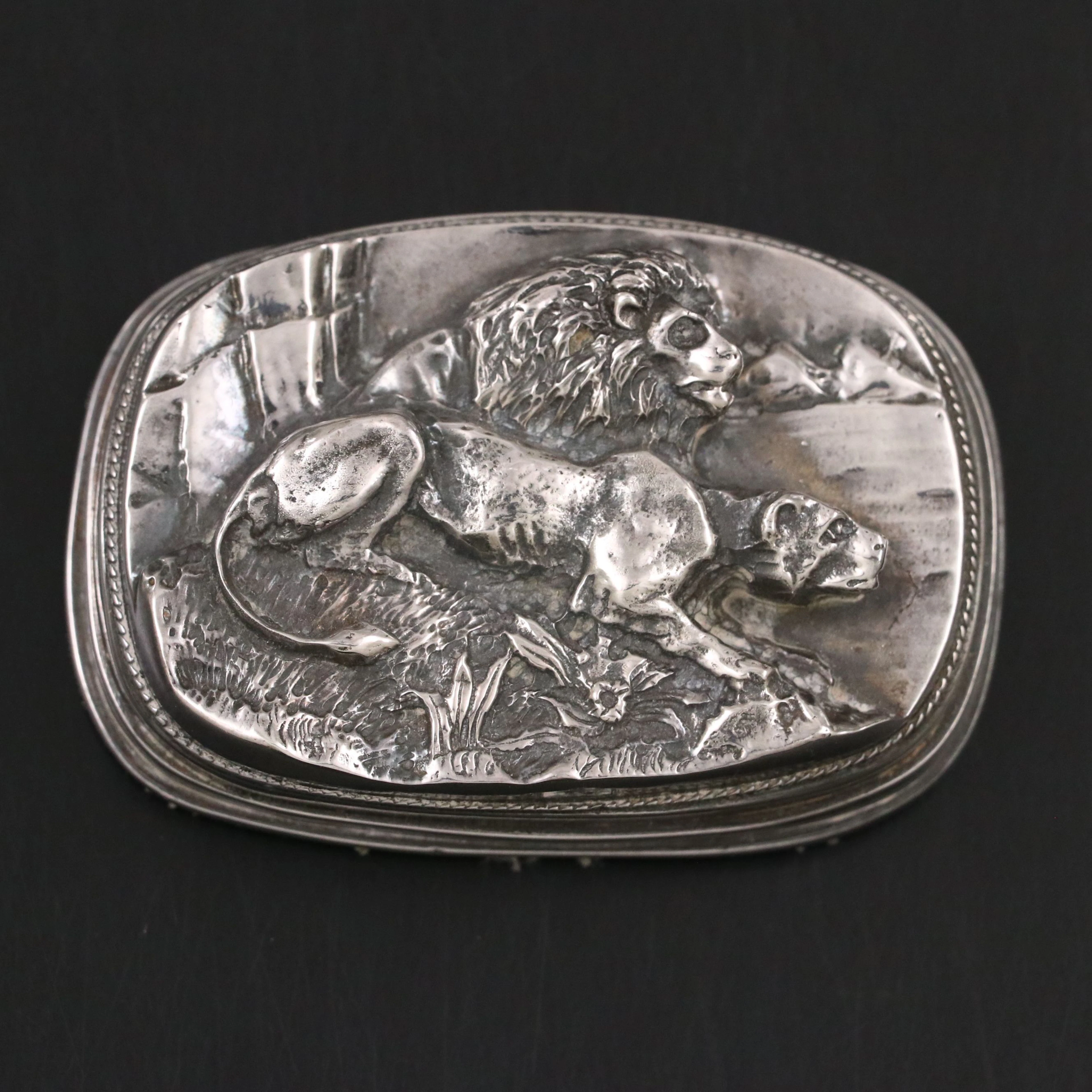Henryk Winograd Fine Silver Repoussé of Lions Paperweight
