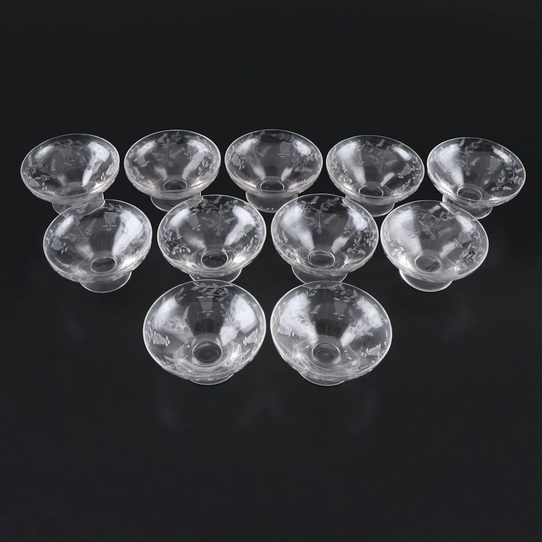 Rock Sharpe Cut Glass Footed Dessert Bowls, 1930s