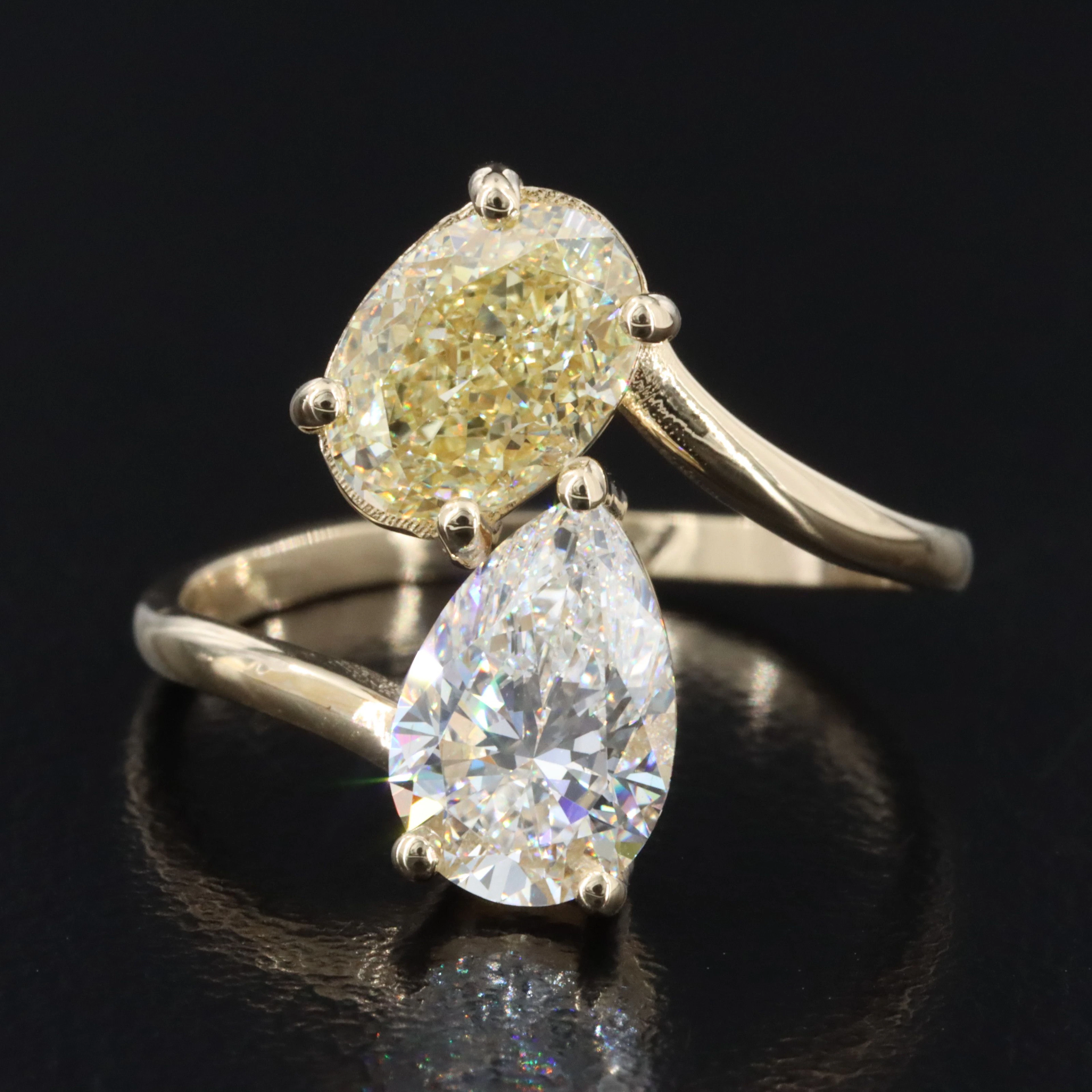 14K 3.03 CTW Lab Grown Diamond Ring with Fancy Vivid Yellow and IGI Reports