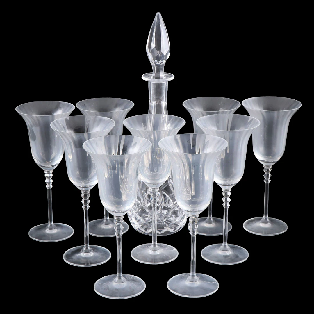 Mikasa "Flair Clear" Water Goblets with Oneida Crystal Decanter