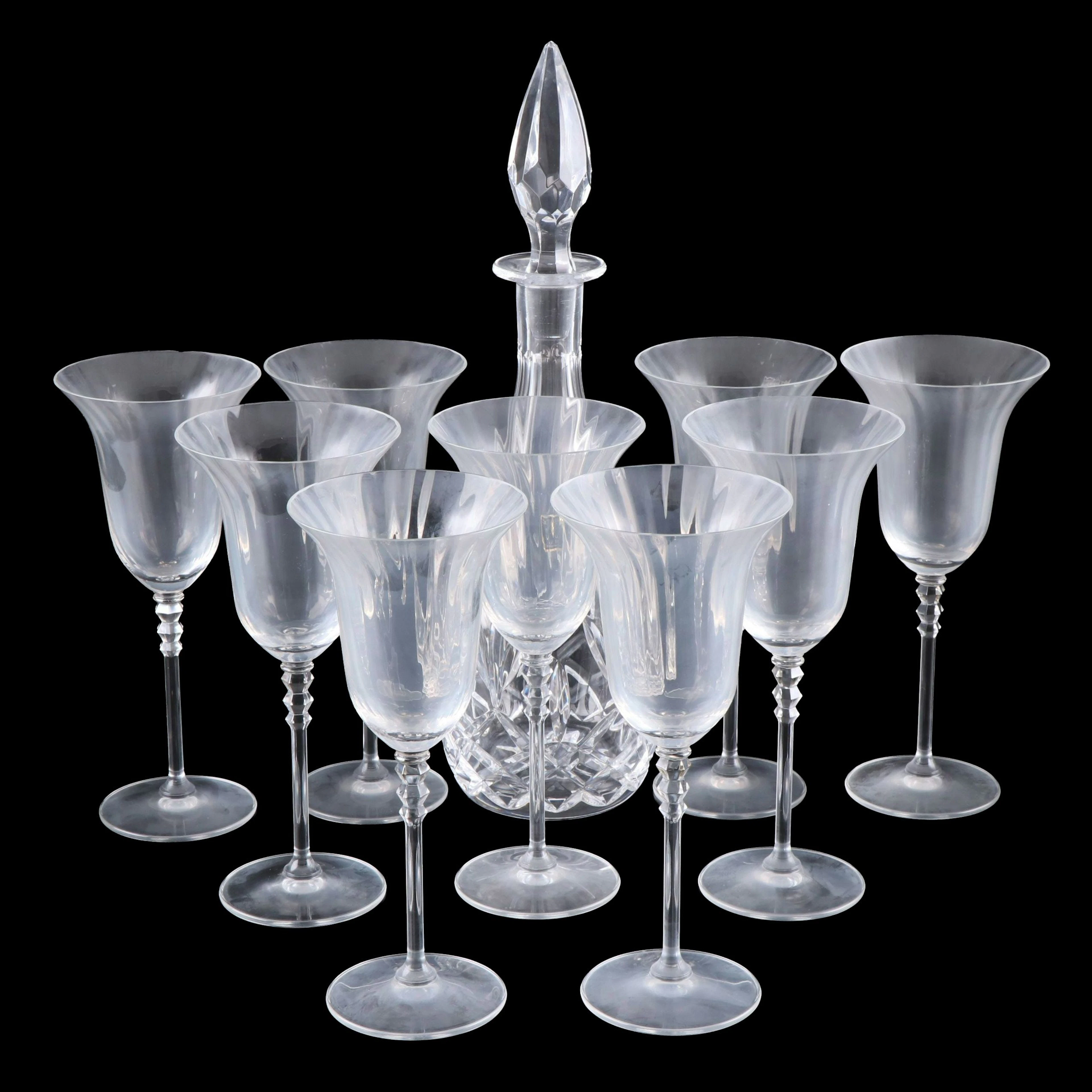 Mikasa "Flair Clear" Water Goblets with Oneida Crystal Decanter