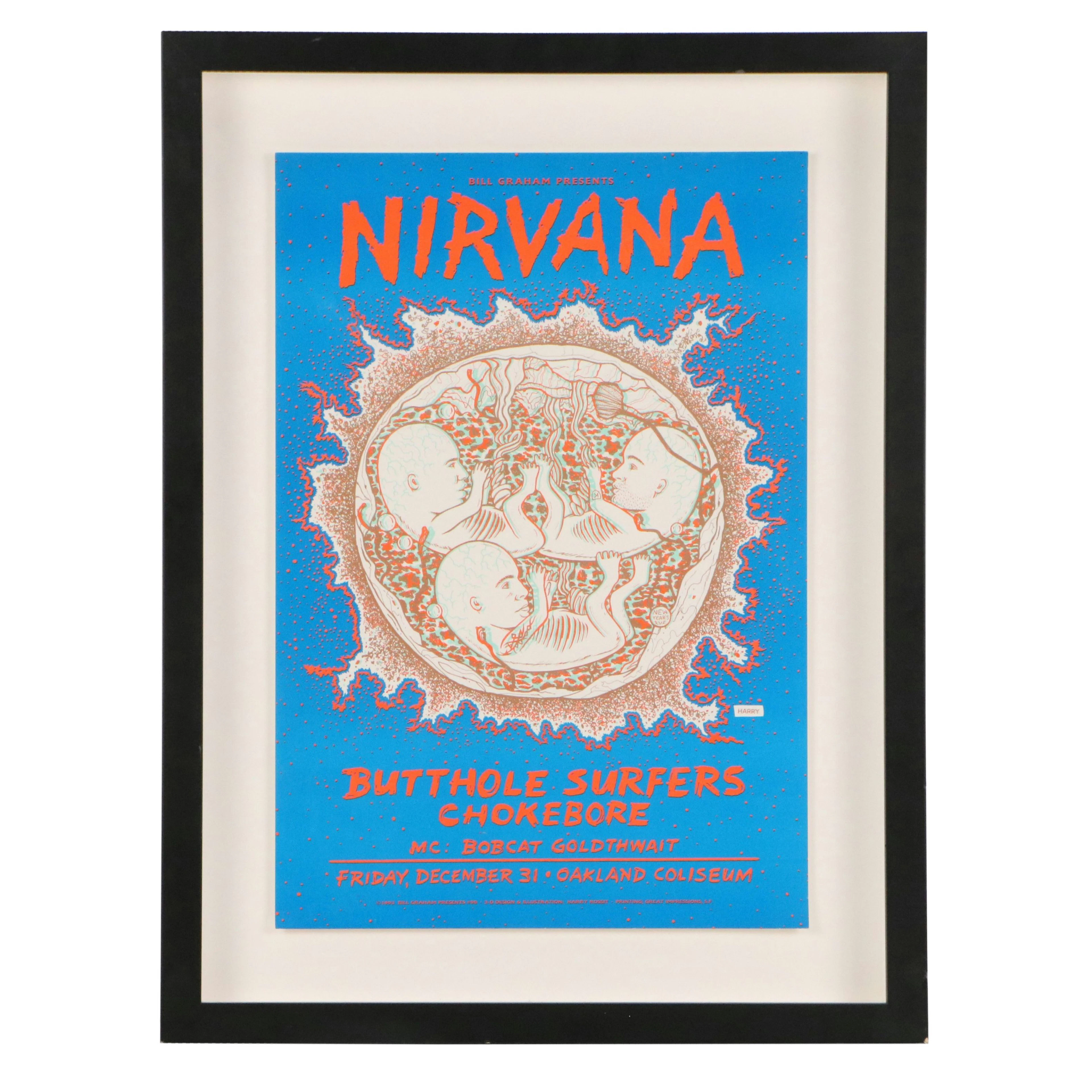 Nirvana Color Lithograph Concert Poster After Harry Rossit, 1993