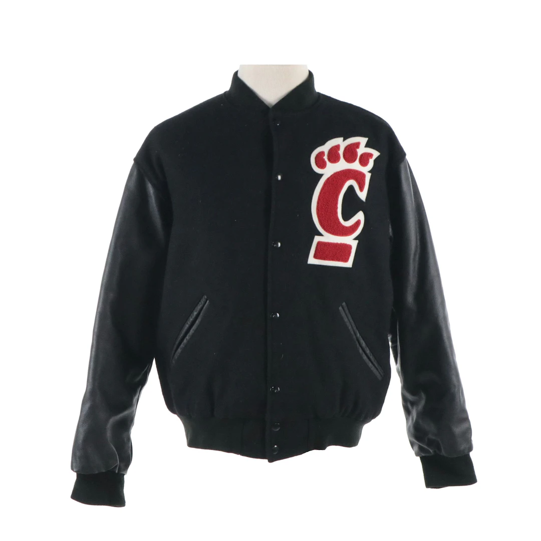 Men's University of Cincinnati Black Wool and Leather Varsity Jacket from GAME