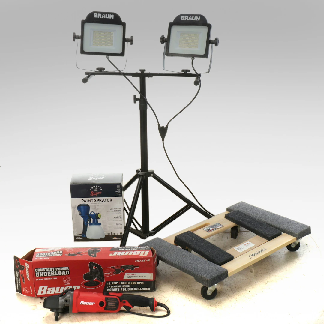 Bauer Rotary Polisher/Sander with Braun Work Lights and More Tools