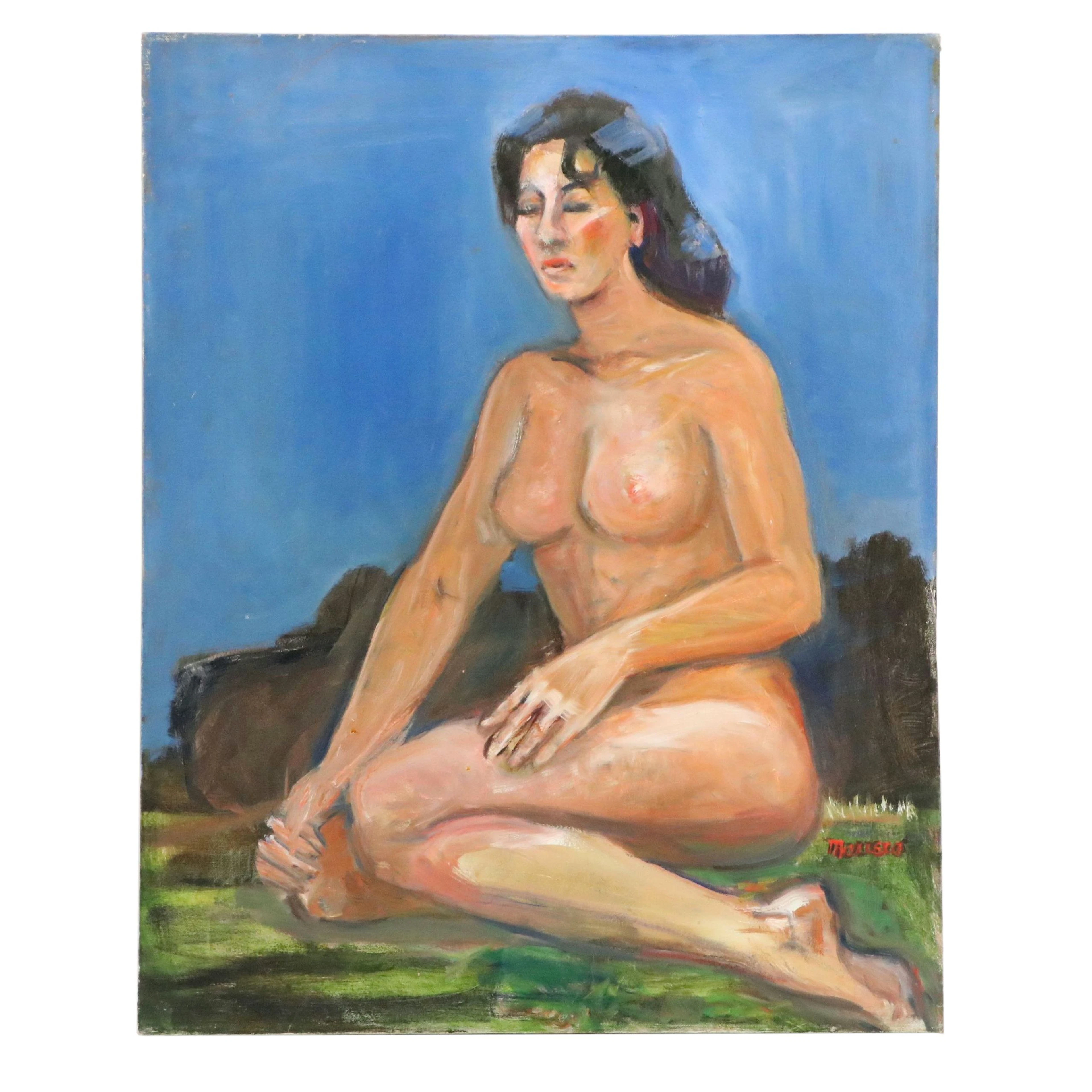 Edith Susarret Marrero Oil Painting of Female Nude, Late 20th to 21st C.