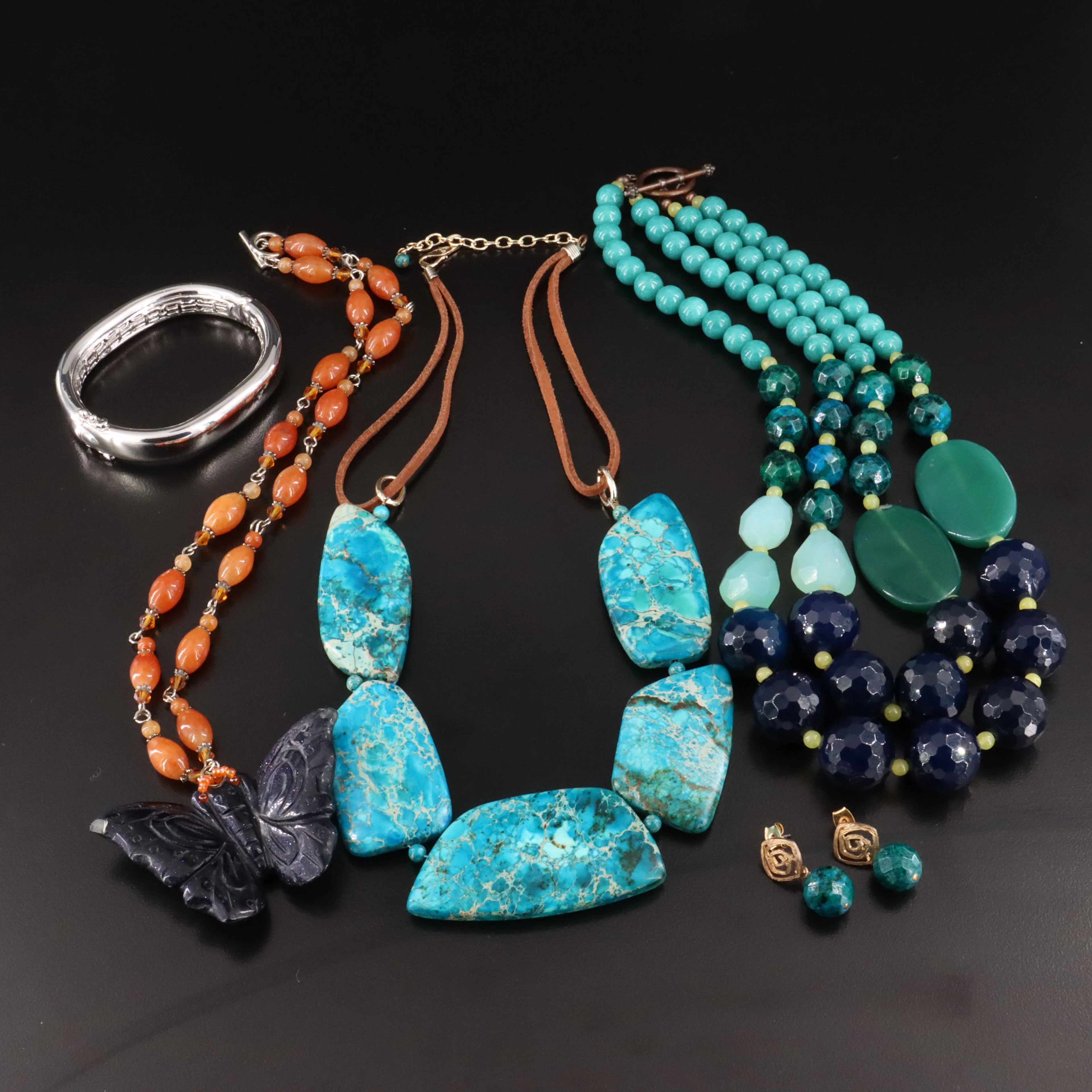 Barse, Blue Goldstone, Carnelian and Onyx Featured in Jewelry