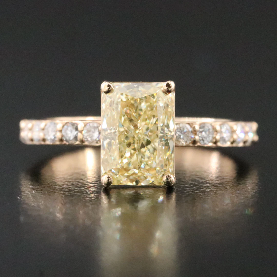 14K 2.53 CTW Lab Grown Diamond Ring w/ Fancy Intense Yellow Center & IGI Report