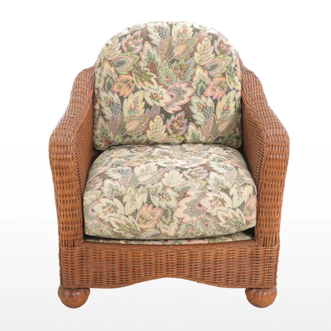 Wicker Rattan Armchair with Bun Feet