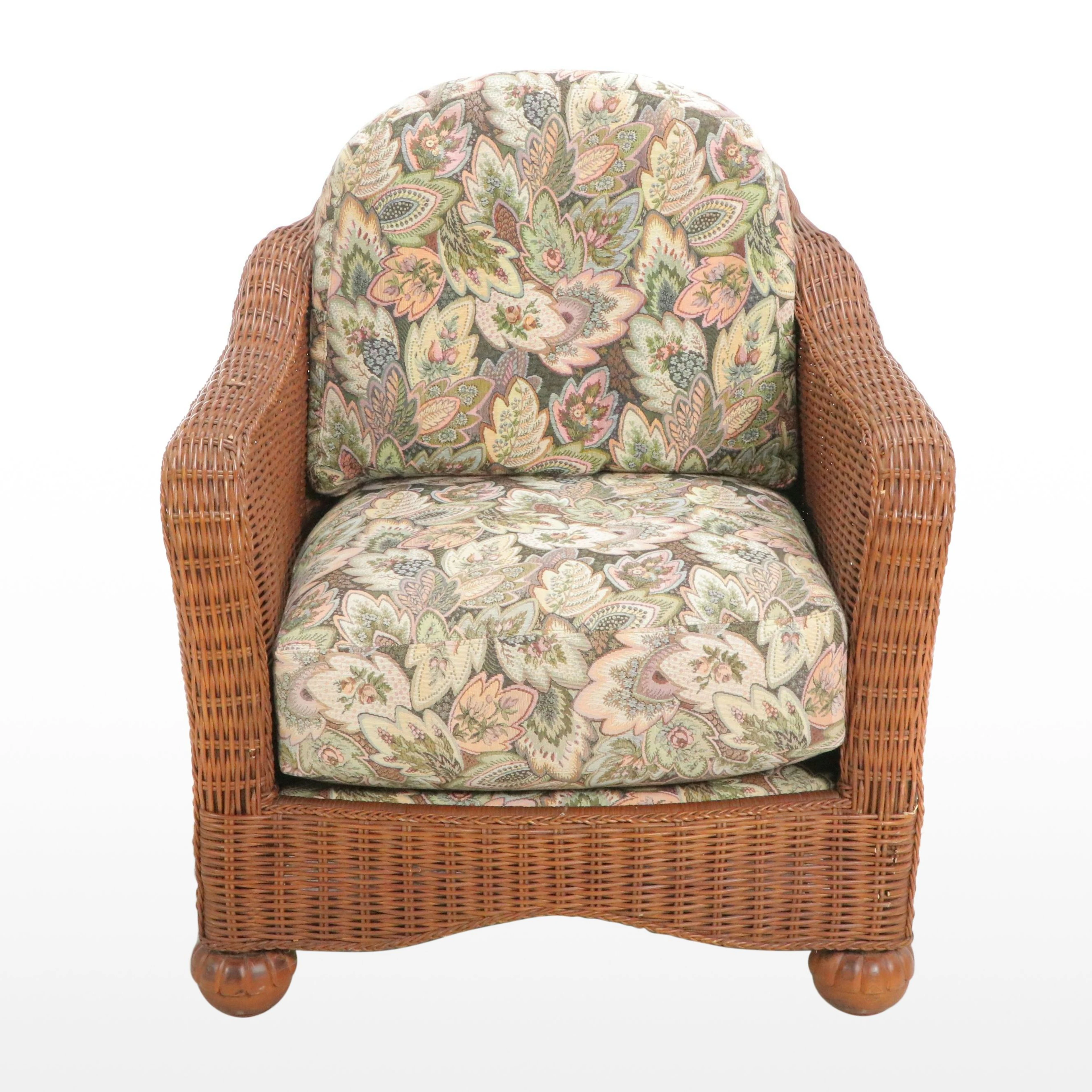Wicker Rattan Armchair with Bun Feet