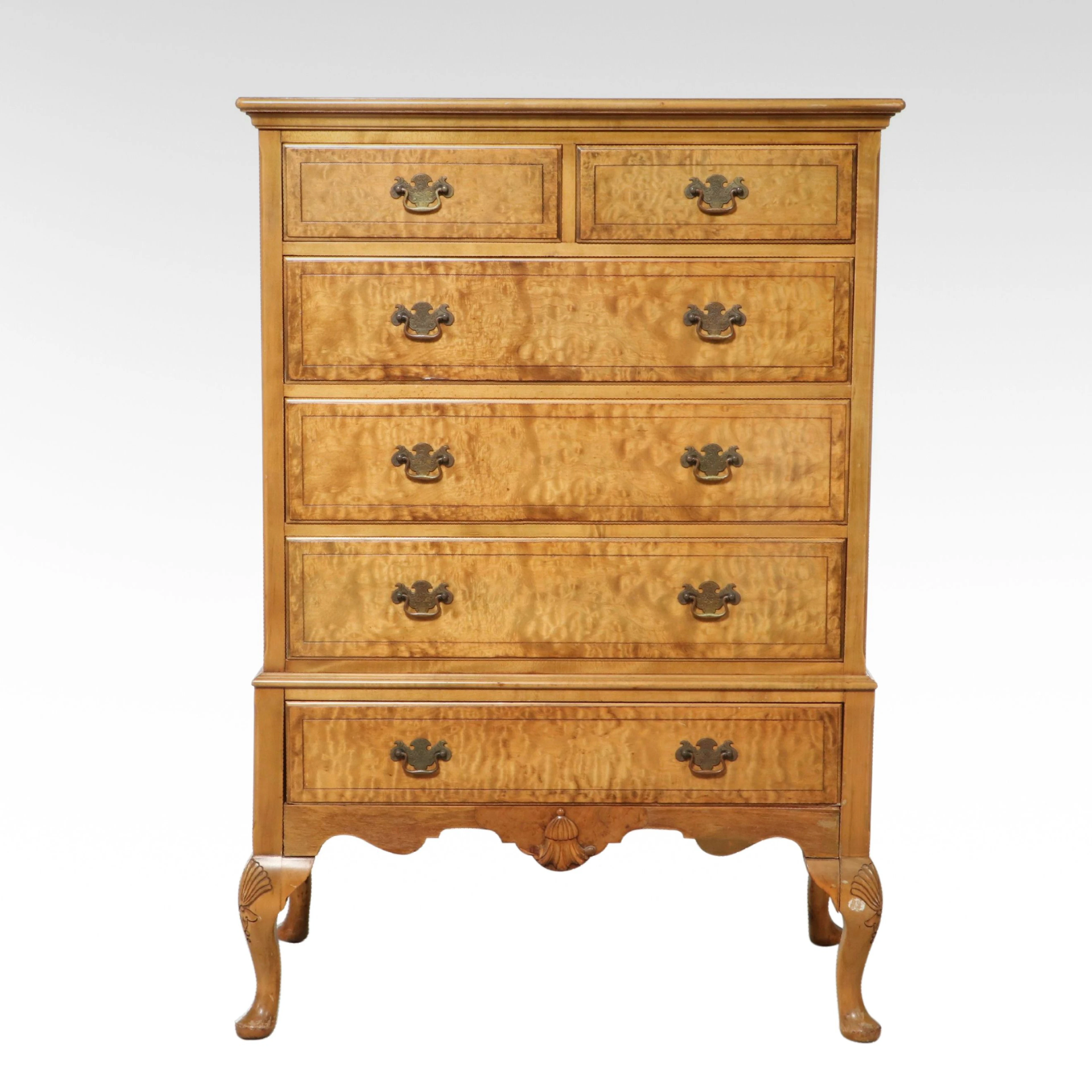 Northern Furniture Co. Queen Anne Style Tiger Maple Highboy