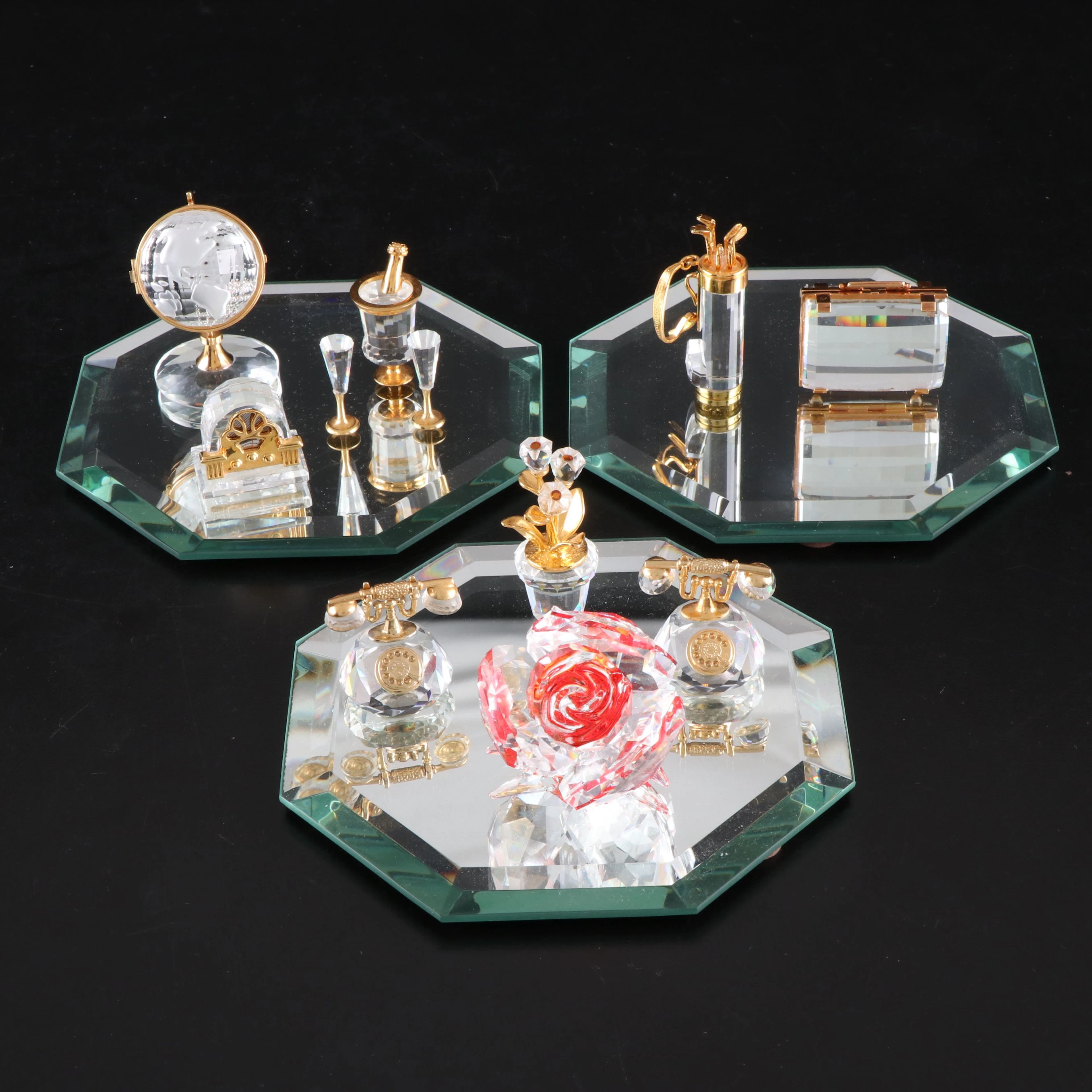 Swarovski "Times Past" Radio & Telephone with More Crystal Miniature Figurines