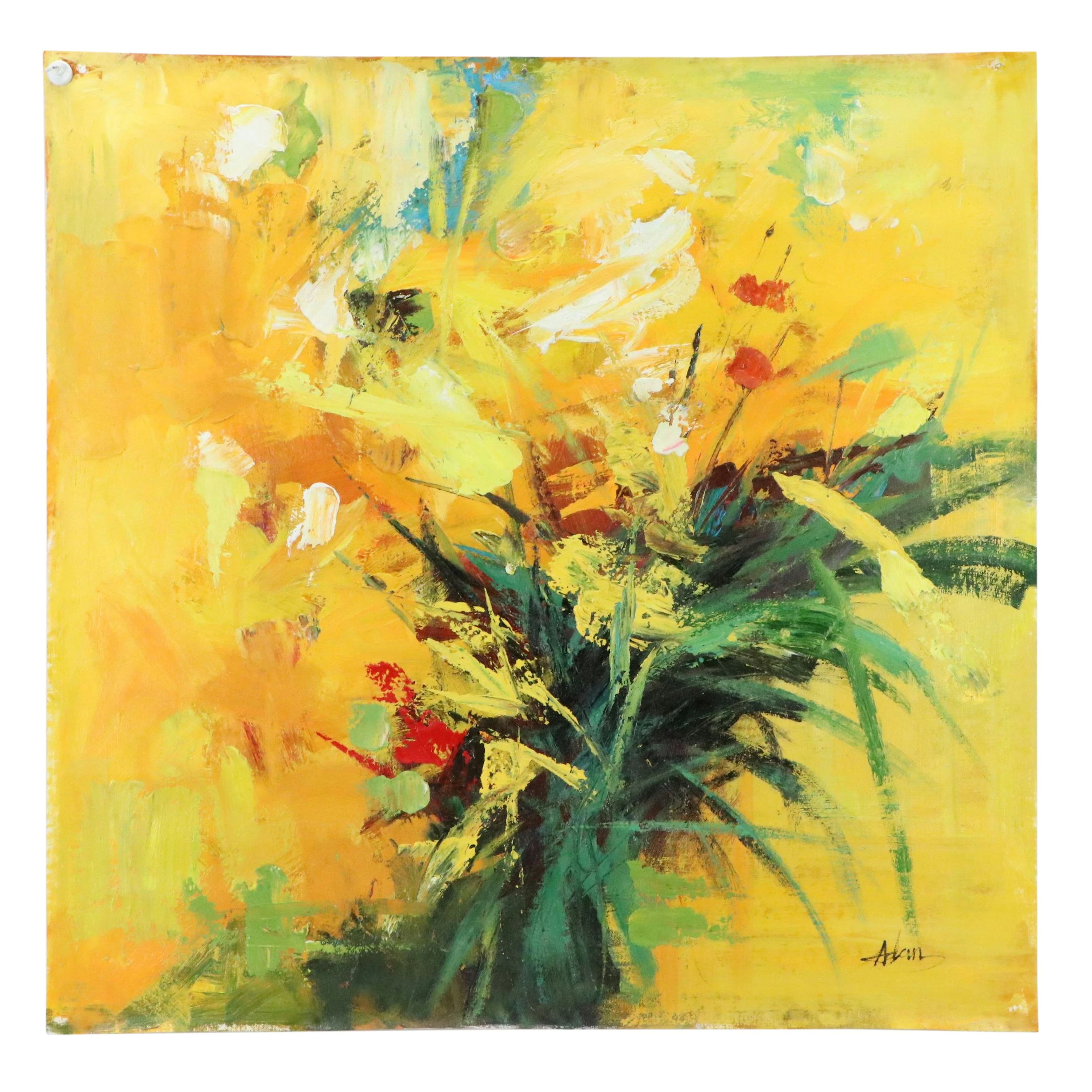 Adan Expressionist Floral Oil Painting, 21st Century
