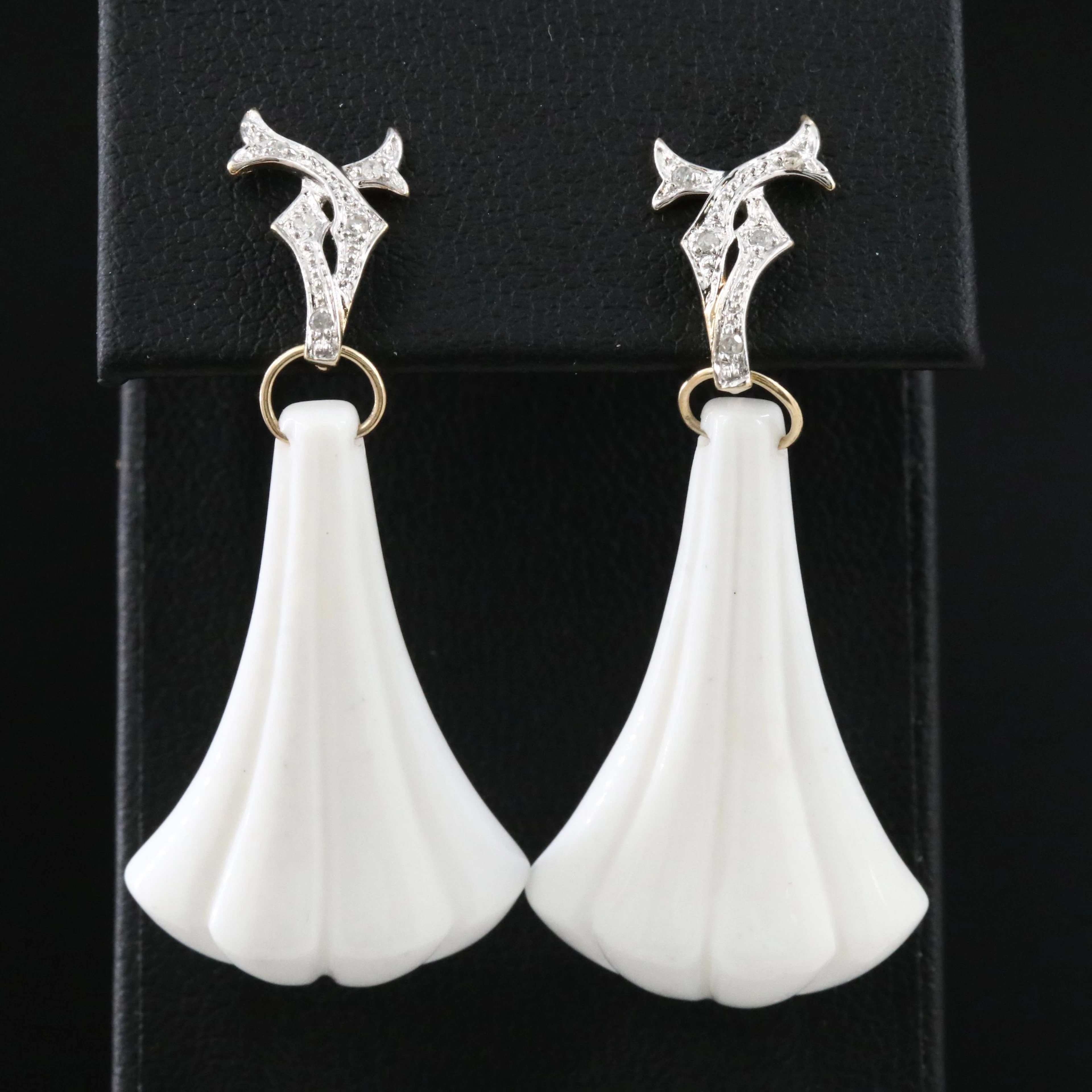 14K Jasper and Diamond Fluted Drop Earrings