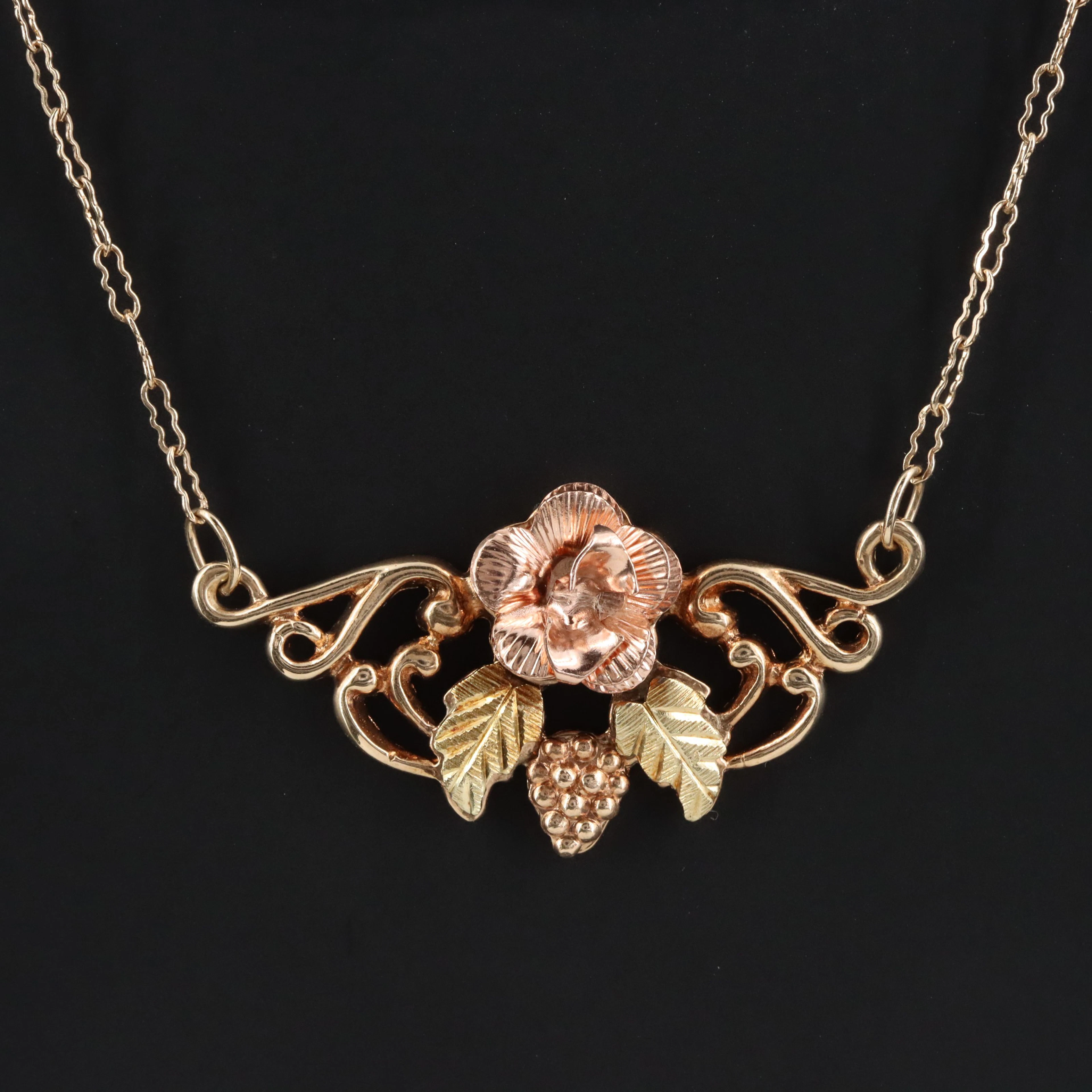 Coleman Co. Black Hills Gold 10K Tri-Color Rose Necklace