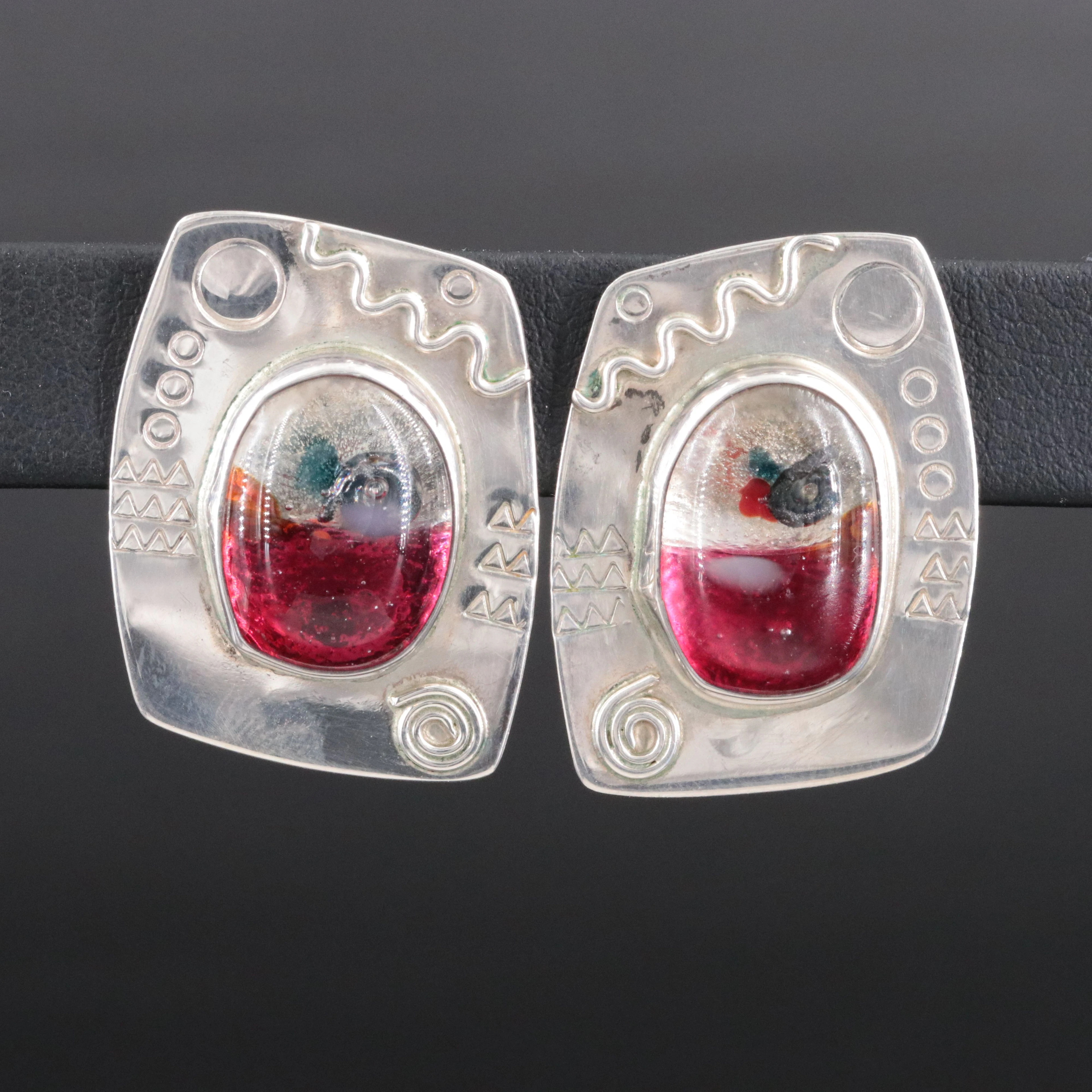 Barbara Sucherman Sterling Fused Glass Earrings