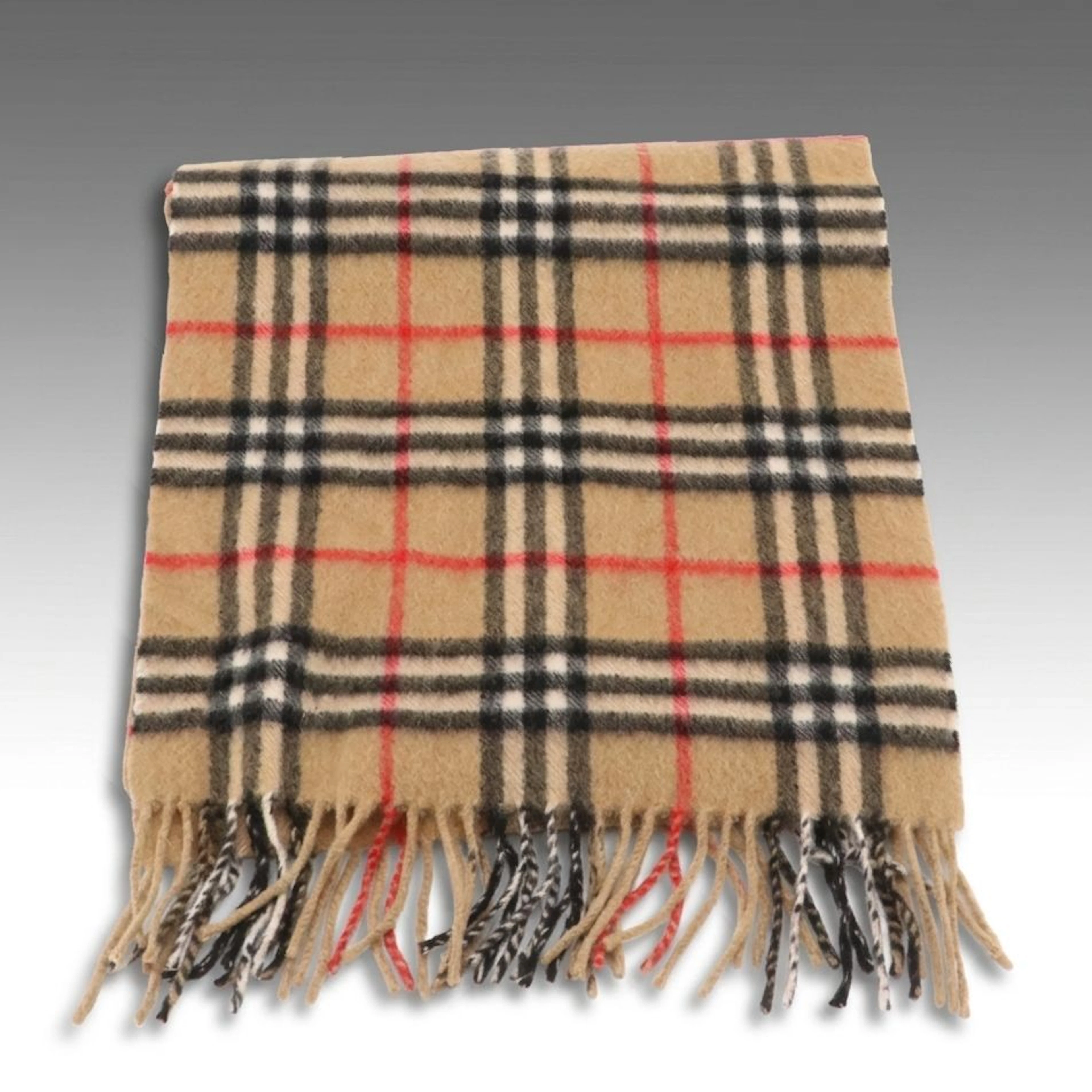 Burberrys Nova Check Cashmere Fringe Scarf