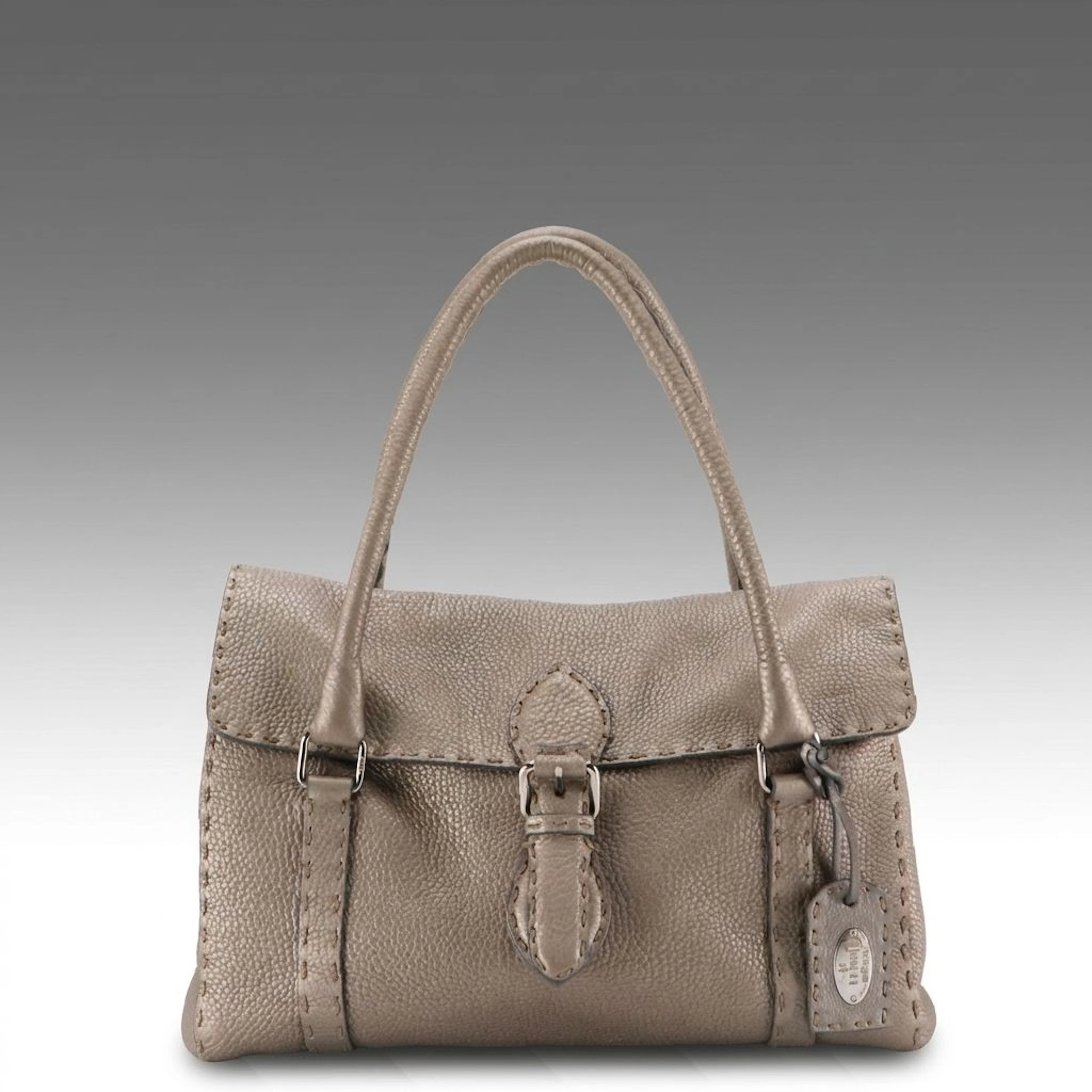 Fendi Selleria Medium Linda Satchel Bag in Metallic Grained Calfskin Leather