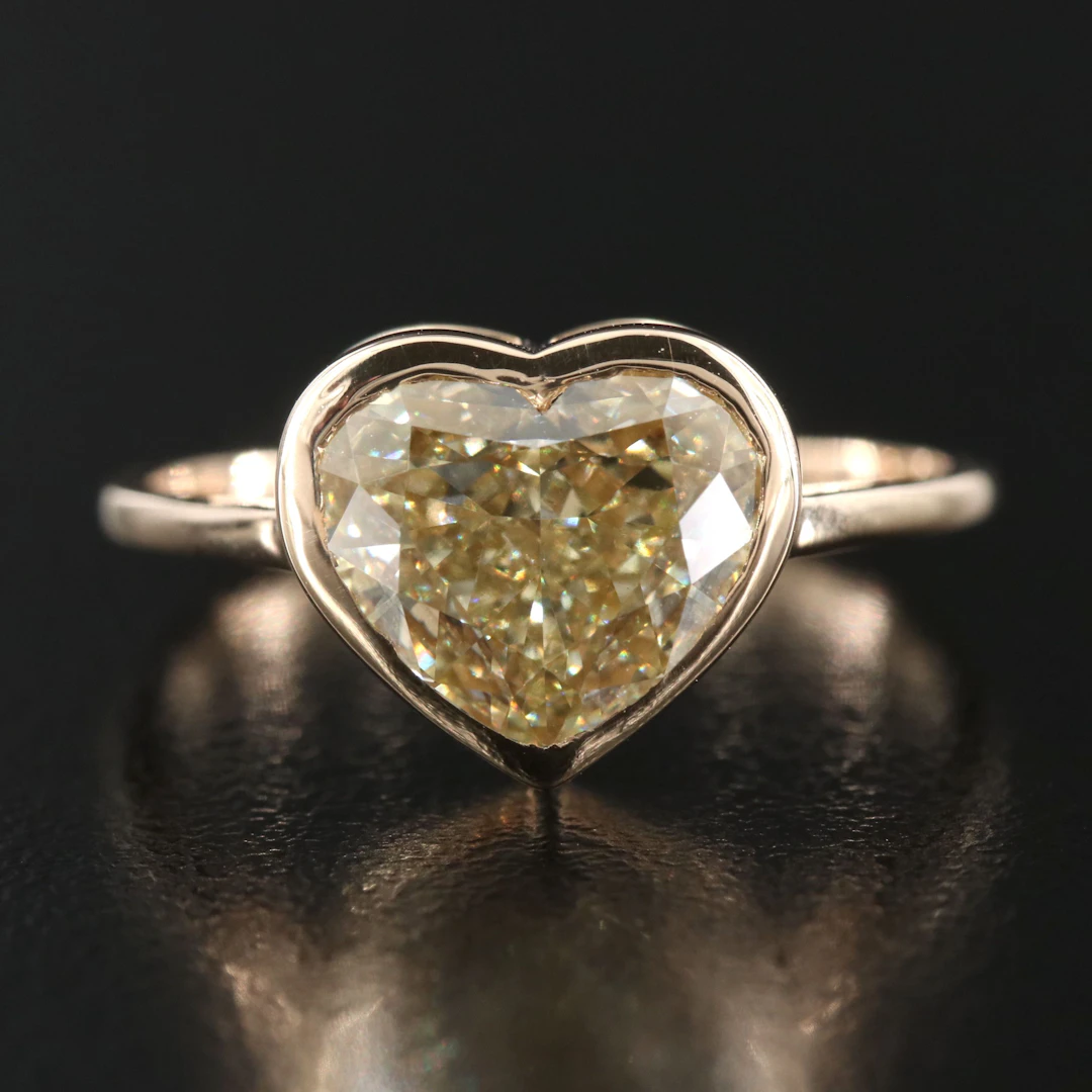 14K 2.53 CT Lab Grown Fancy Yellow Diamond Solitaire Ring with IGI Report