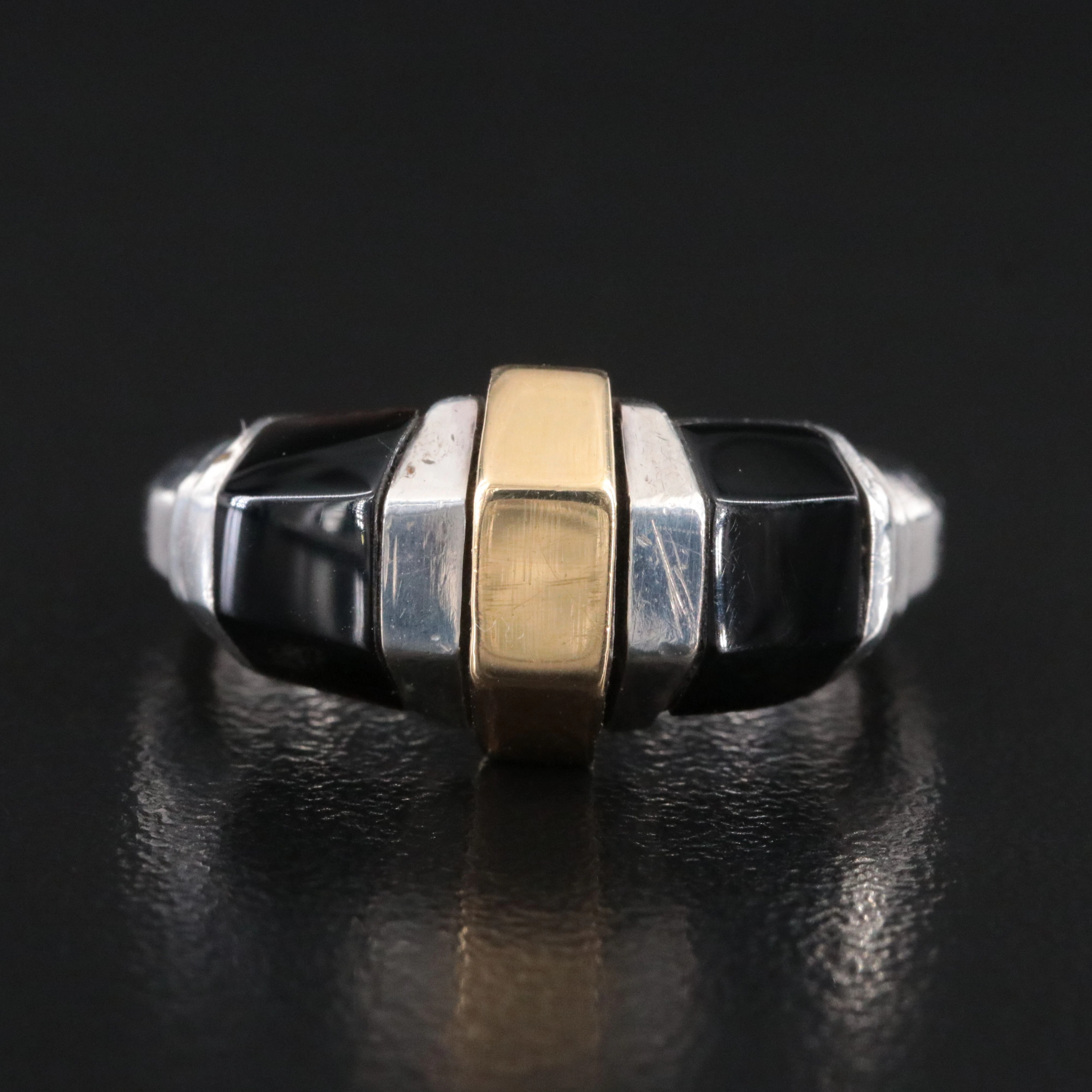 Vintage Cartier 18K, Sterling and Black Onyx Ring