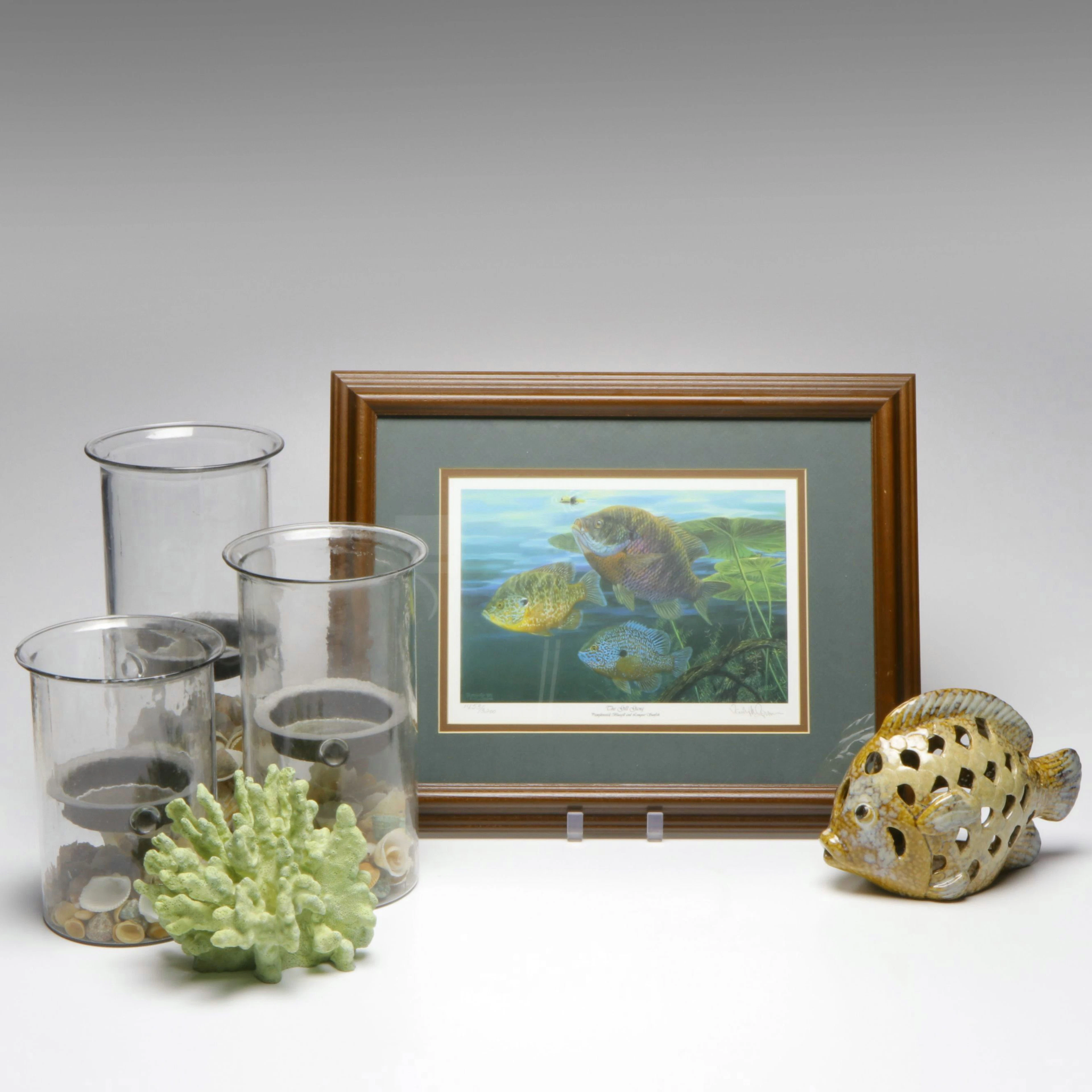 Offset Lithograph "The Gill Gang" Framed Print with Candle Holders and Figures