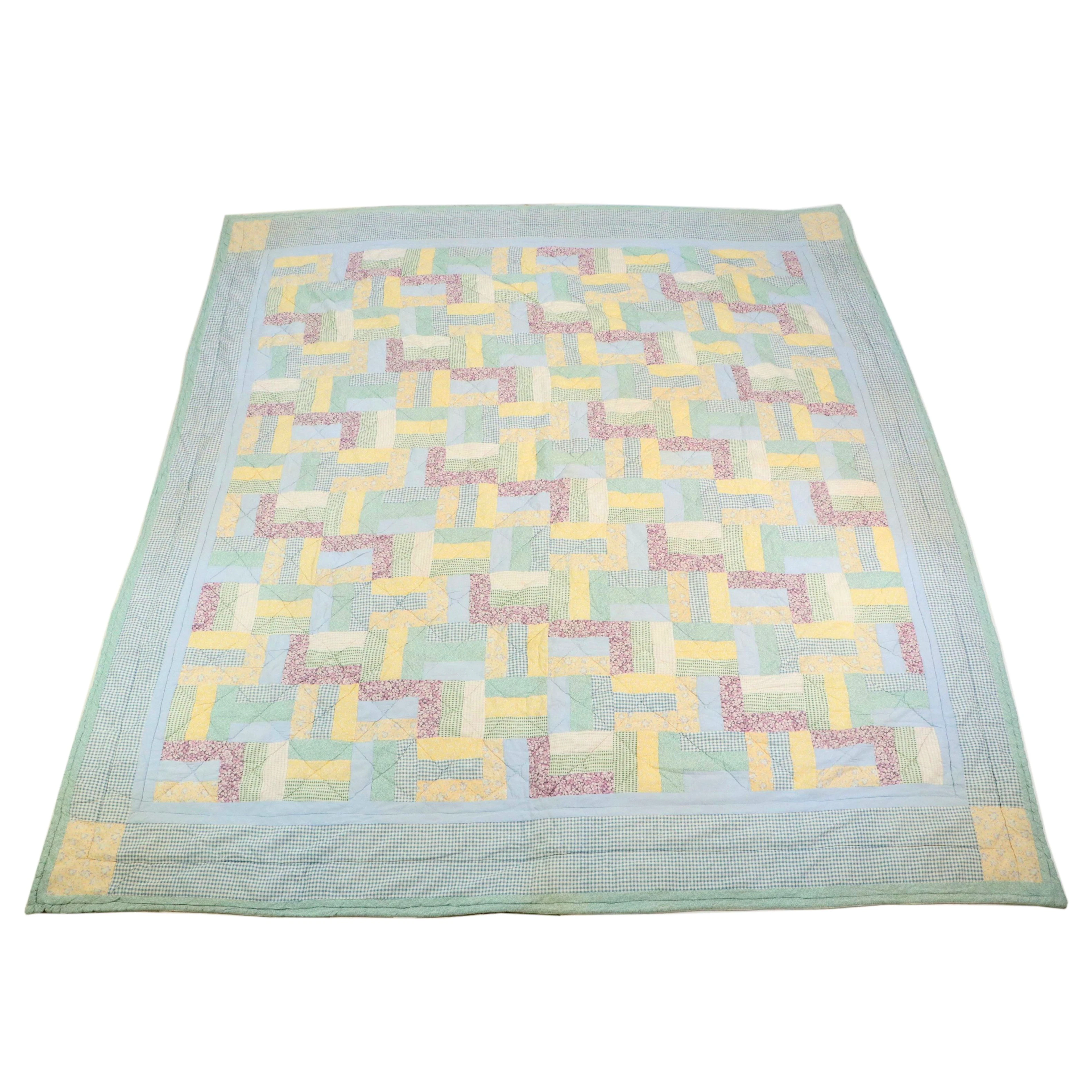 Hand-Stitched "Rail Fence" Patchwork Quilt