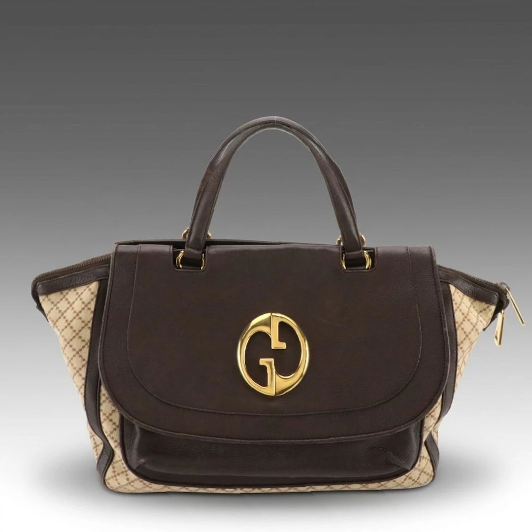 Gucci 1973 Top Handle Medium Tote Bag in Diamante Jacquard Canvas and Leather