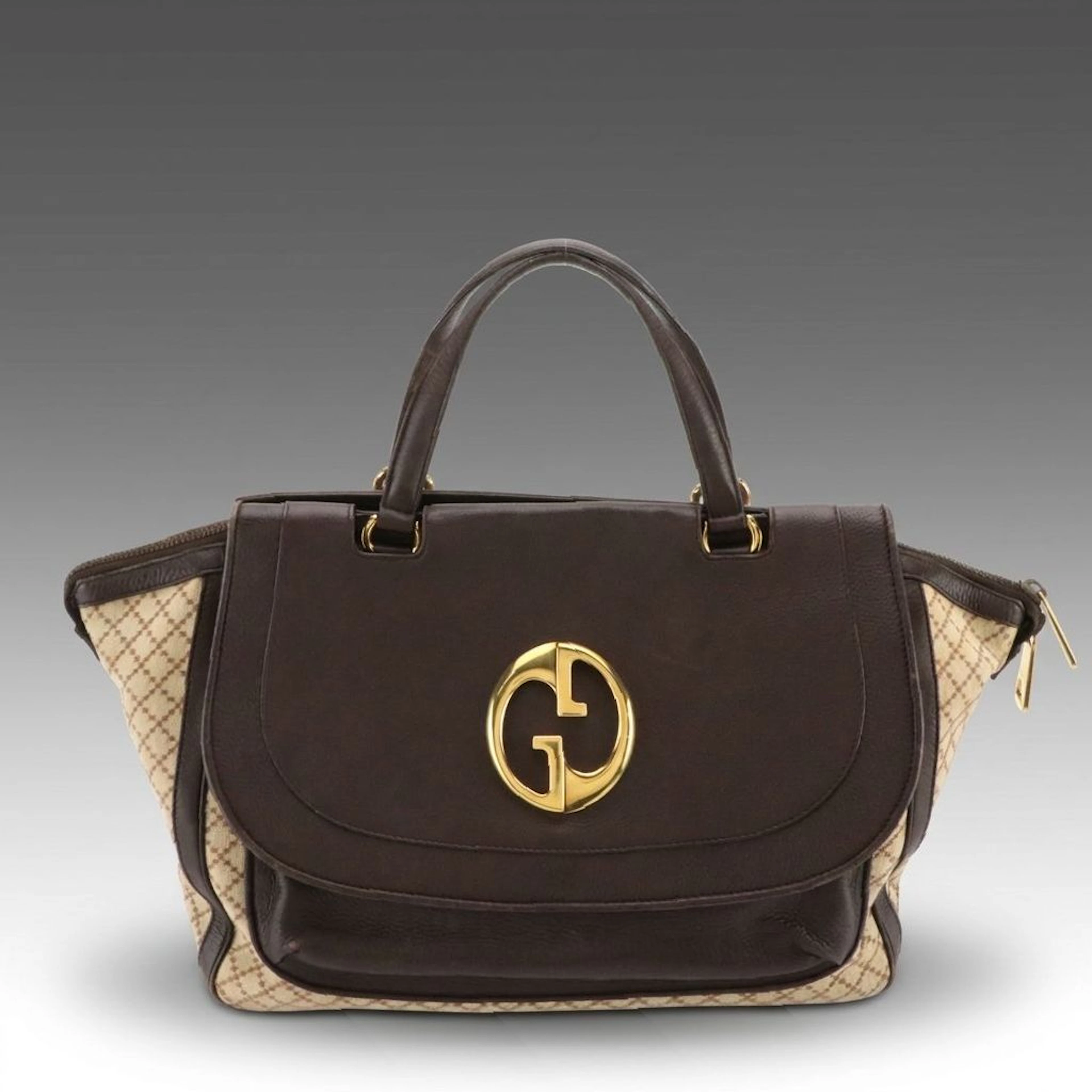 Gucci 1973 Top Handle Medium Tote Bag in Diamante Jacquard Canvas and Leather