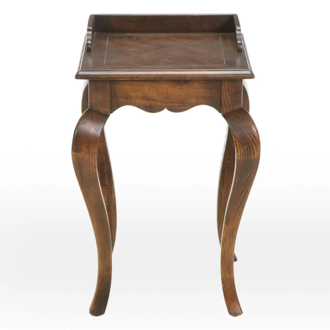 French Provincial Style Parquet Oak End Table, Late 20th Century