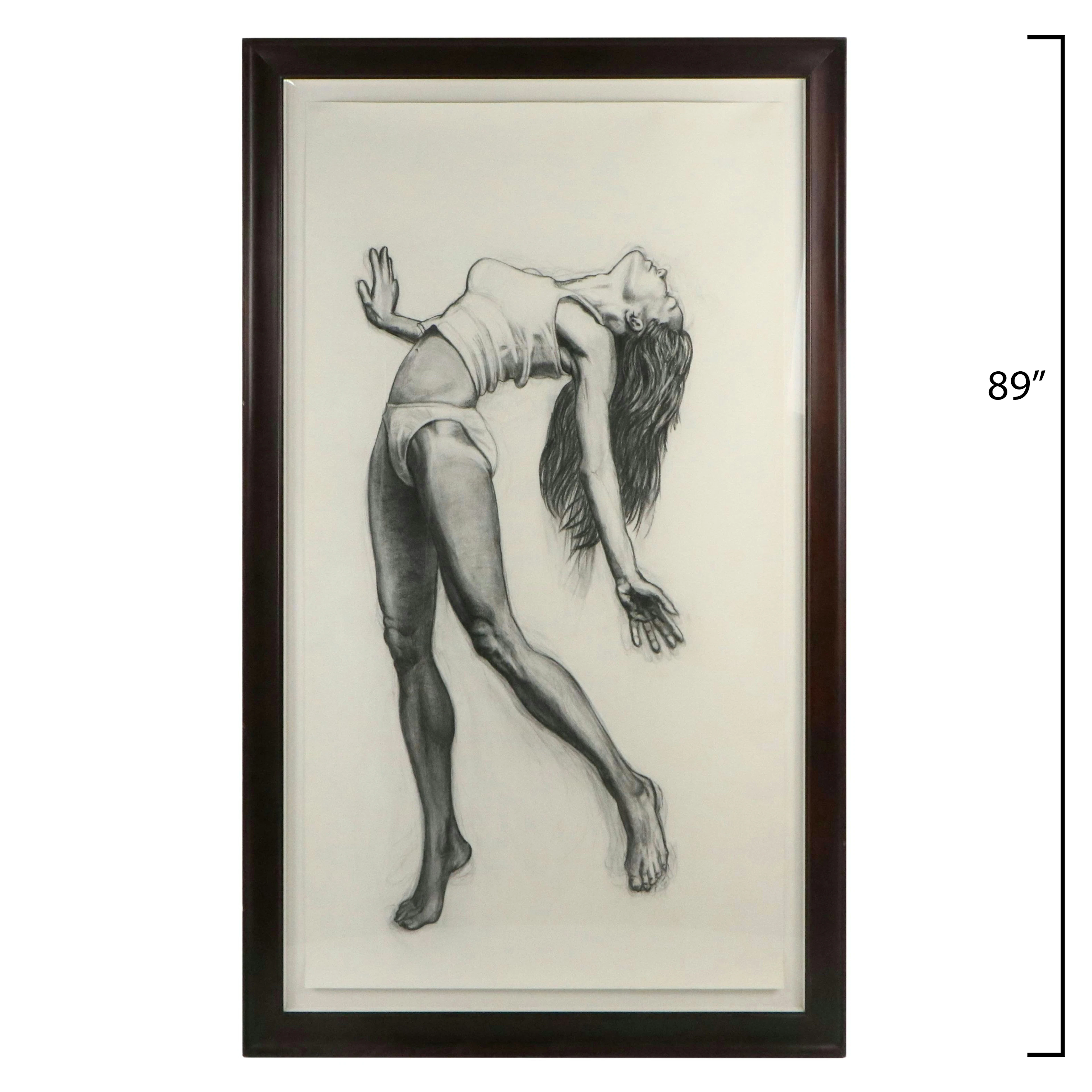 Large-Scale Charcoal Drawing of Woman in Dancing Pose, 21st Century