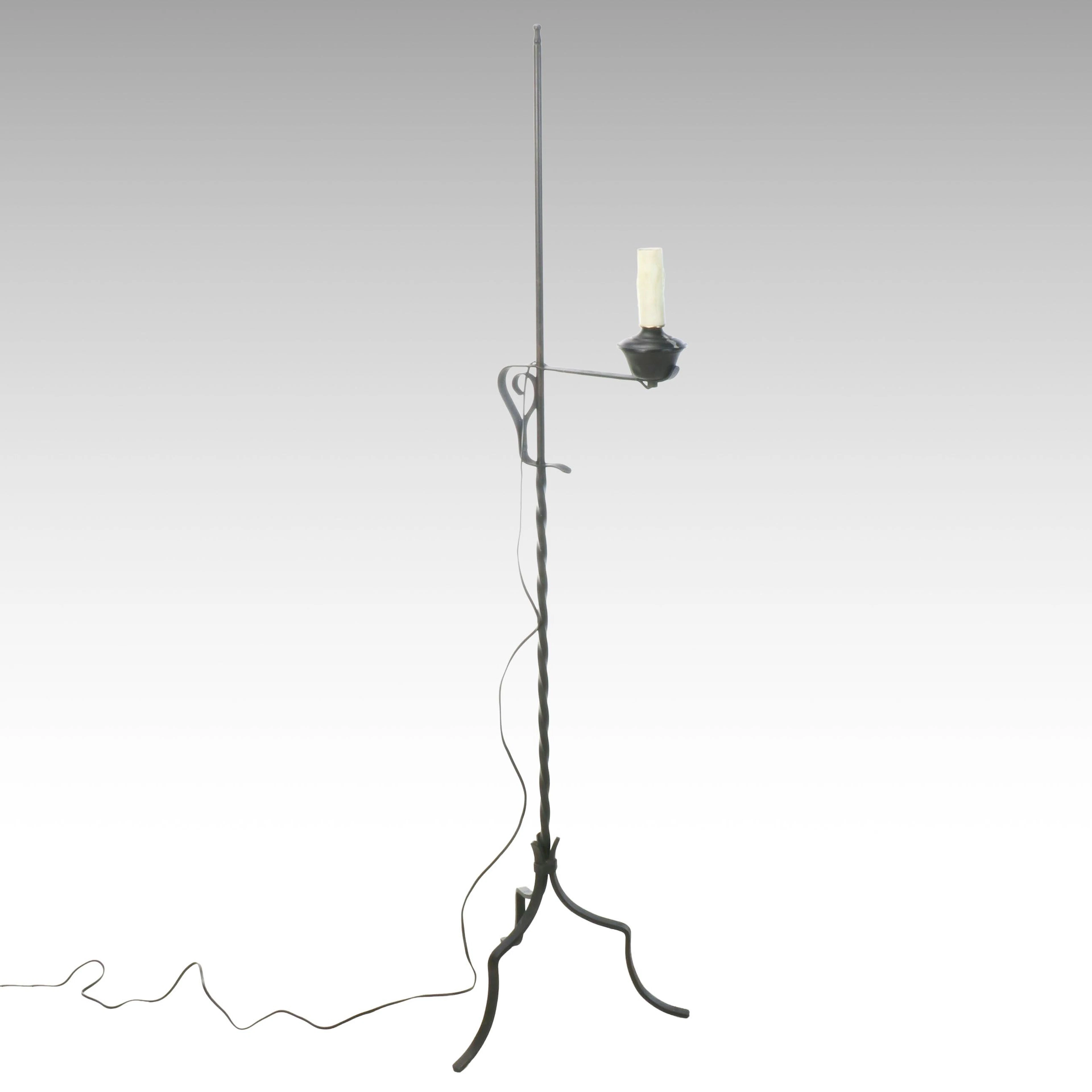 Colonial Style Wrought Iron Floor Lamp, Adapted