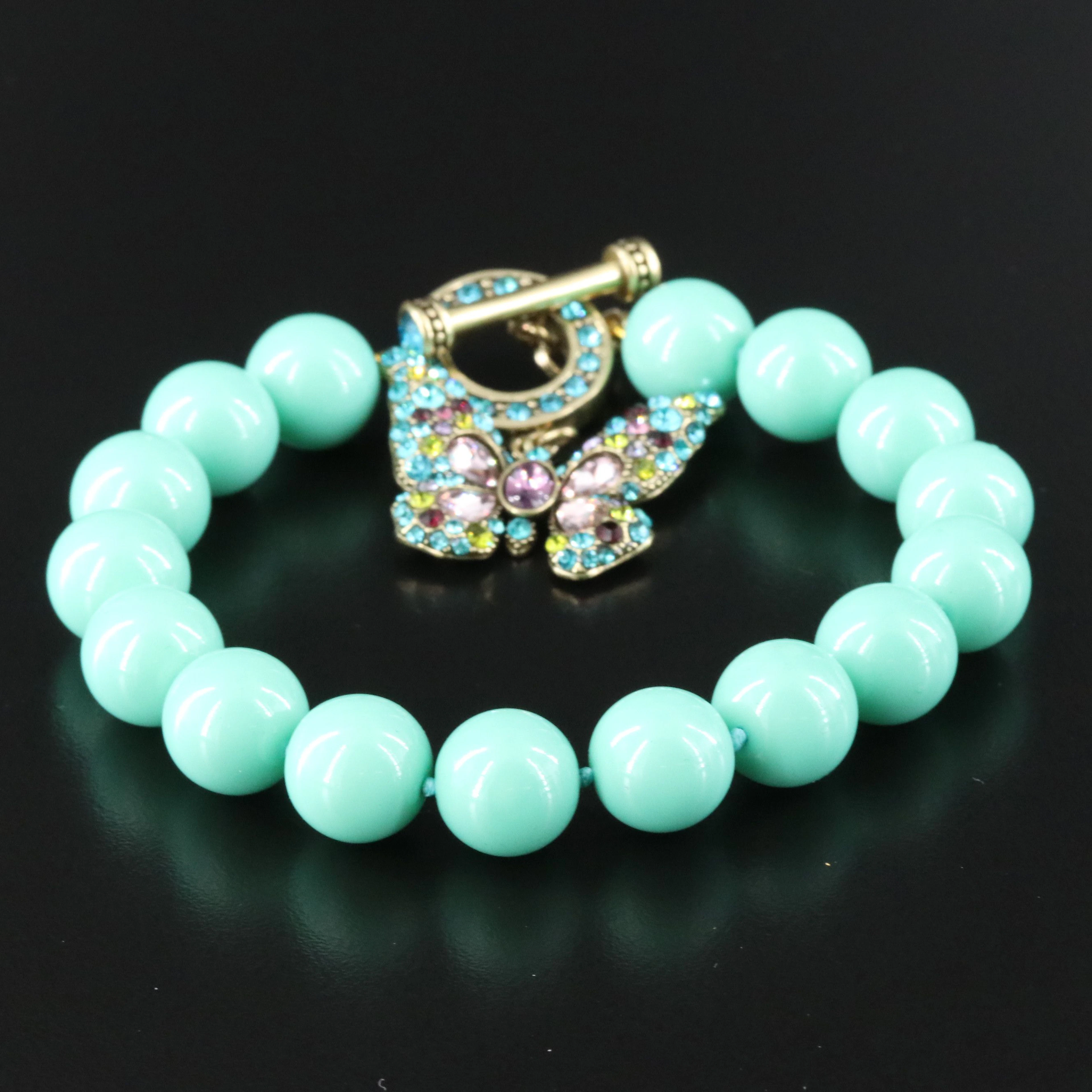 Heidi Daus Rhinestone Butterfly Charm Bead Bracelet