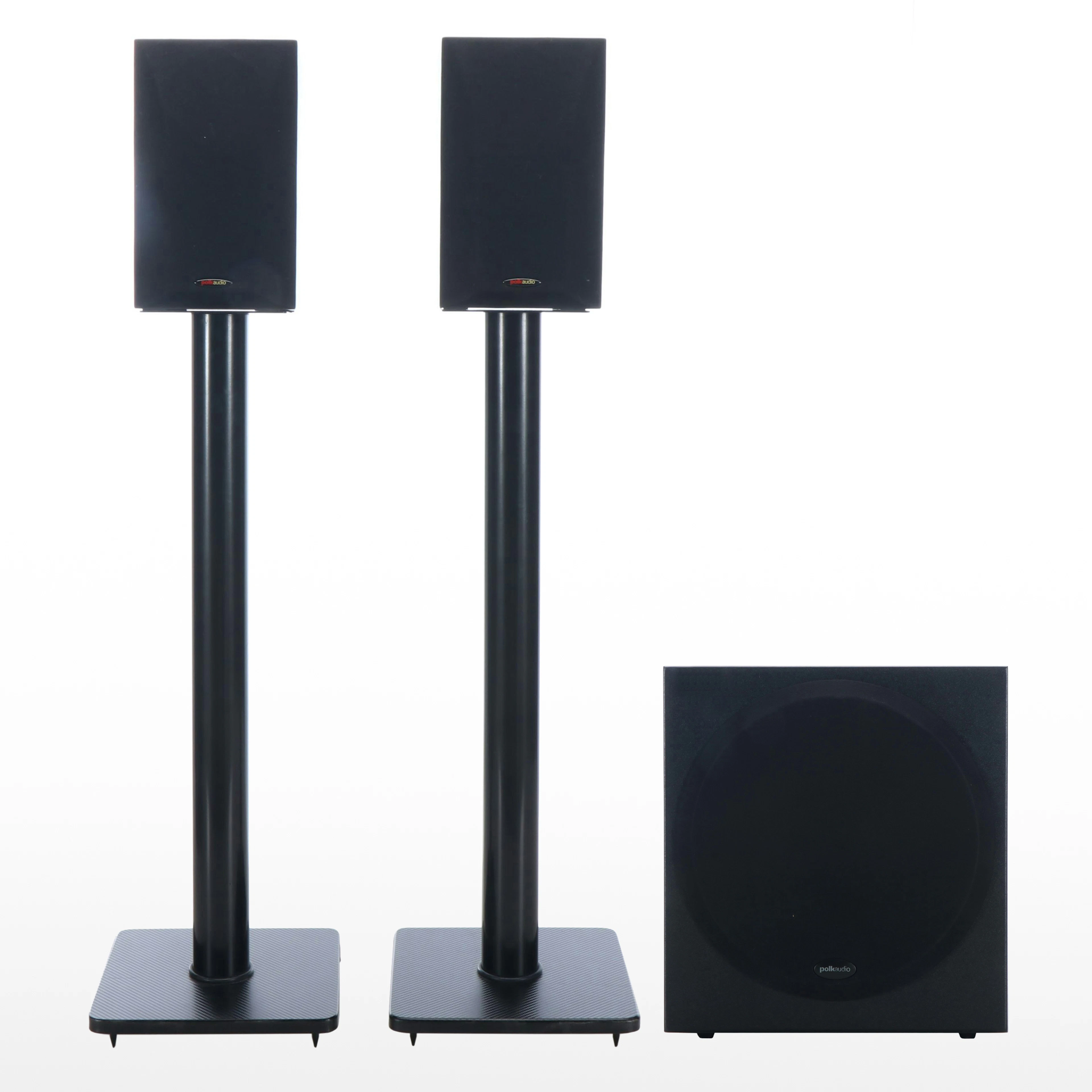 Polk Audio PSW Series Powered Subwoofer and R15 Bookshelf Speakers with Stands
